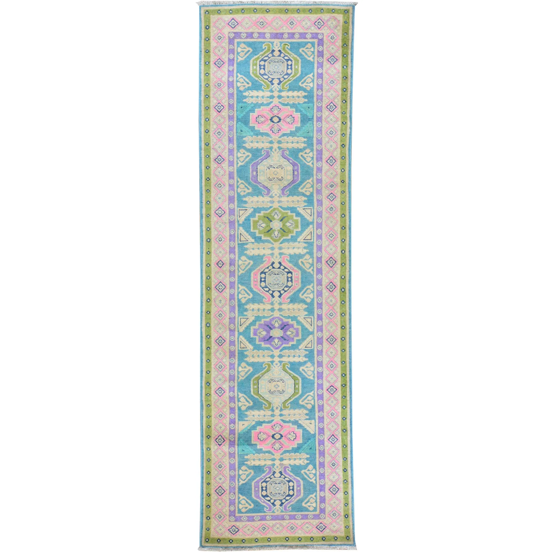 Hand-Knotted Handmade Colorful Geometric Design Wool Rug (Size 2.7 X 9.5) Cwral-7404