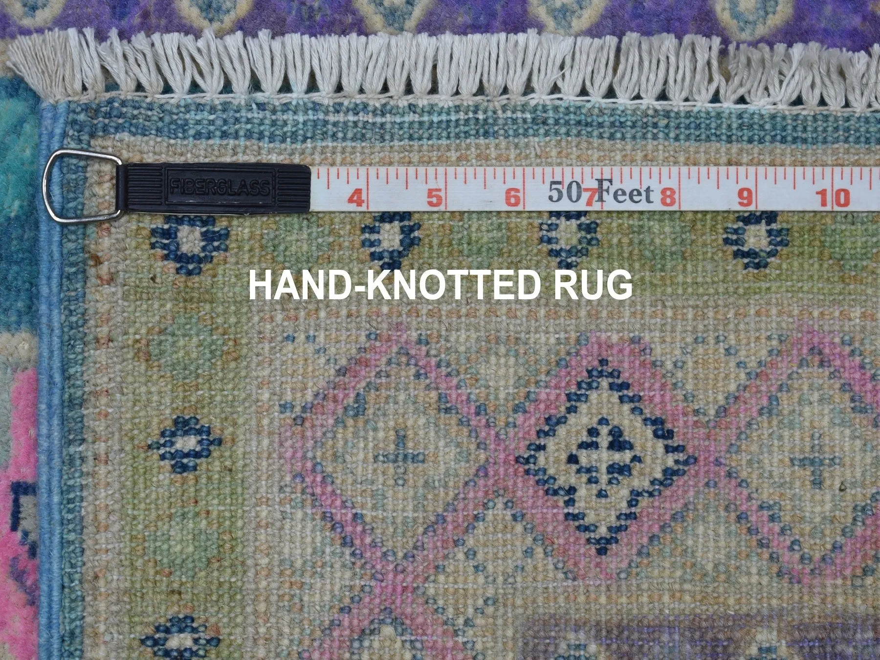 Hand-Knotted Handmade Colorful Geometric Design Wool Rug (Size 2.7 X 9.5) Cwral-7404