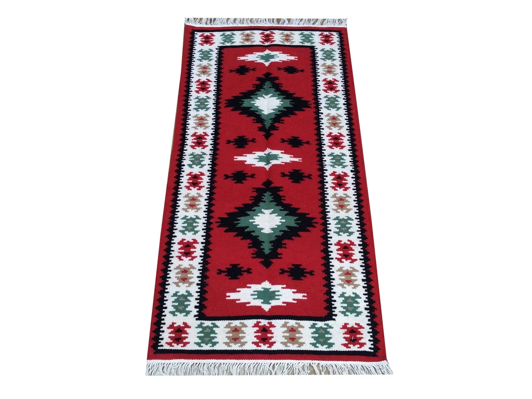 Hand-Knotted Handmade Kilim Reversible Wool Geometric Design Rug (Size 2.0 X 4.1) Brrsf-483