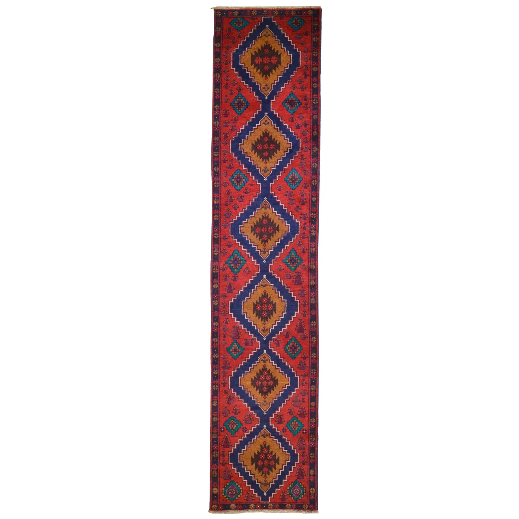 Hand-Knotted Handmade Tribal Persian Baluchi 100% Wool Rug (Size 2.9 X 12.11) Brral-2946