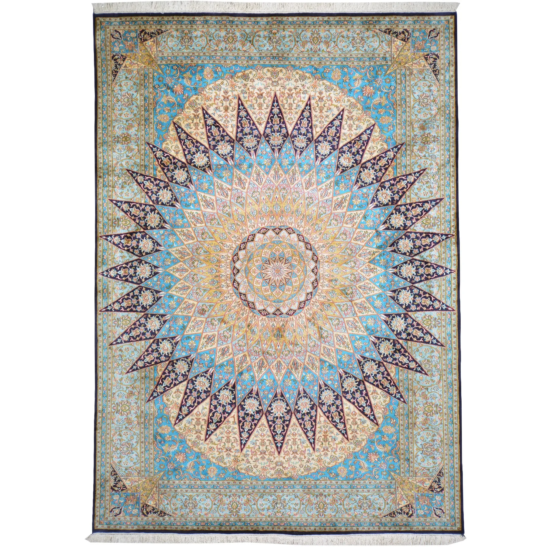 Hand-Knotted Kashmiri Silk Traditional Design Handmade Rug (Size 6.3 X 8.8) Cwral-11121