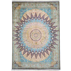 Hand-Knotted Kashmiri Silk Traditional Design Handmade Rug (Size 6.3 X 8.8) Cwral-11121