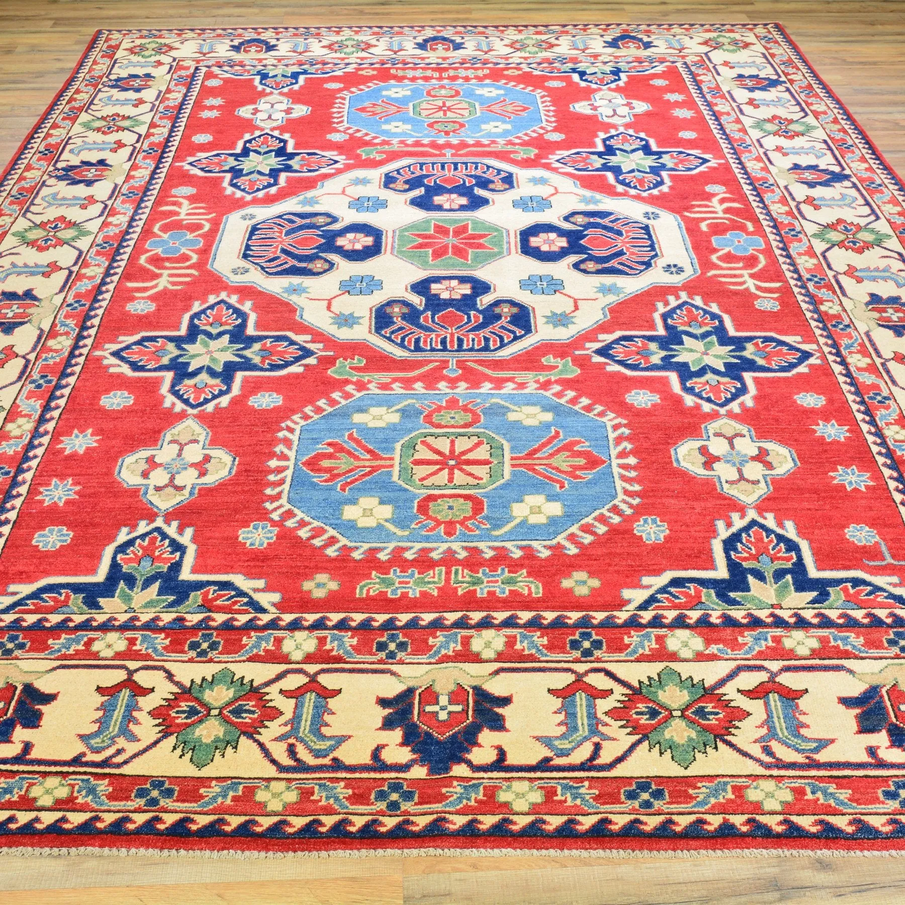 Hand-Knotted Kazak Design Tribal Handmade Wool Rug (Size 8.4 X 11.6) Brral-3879