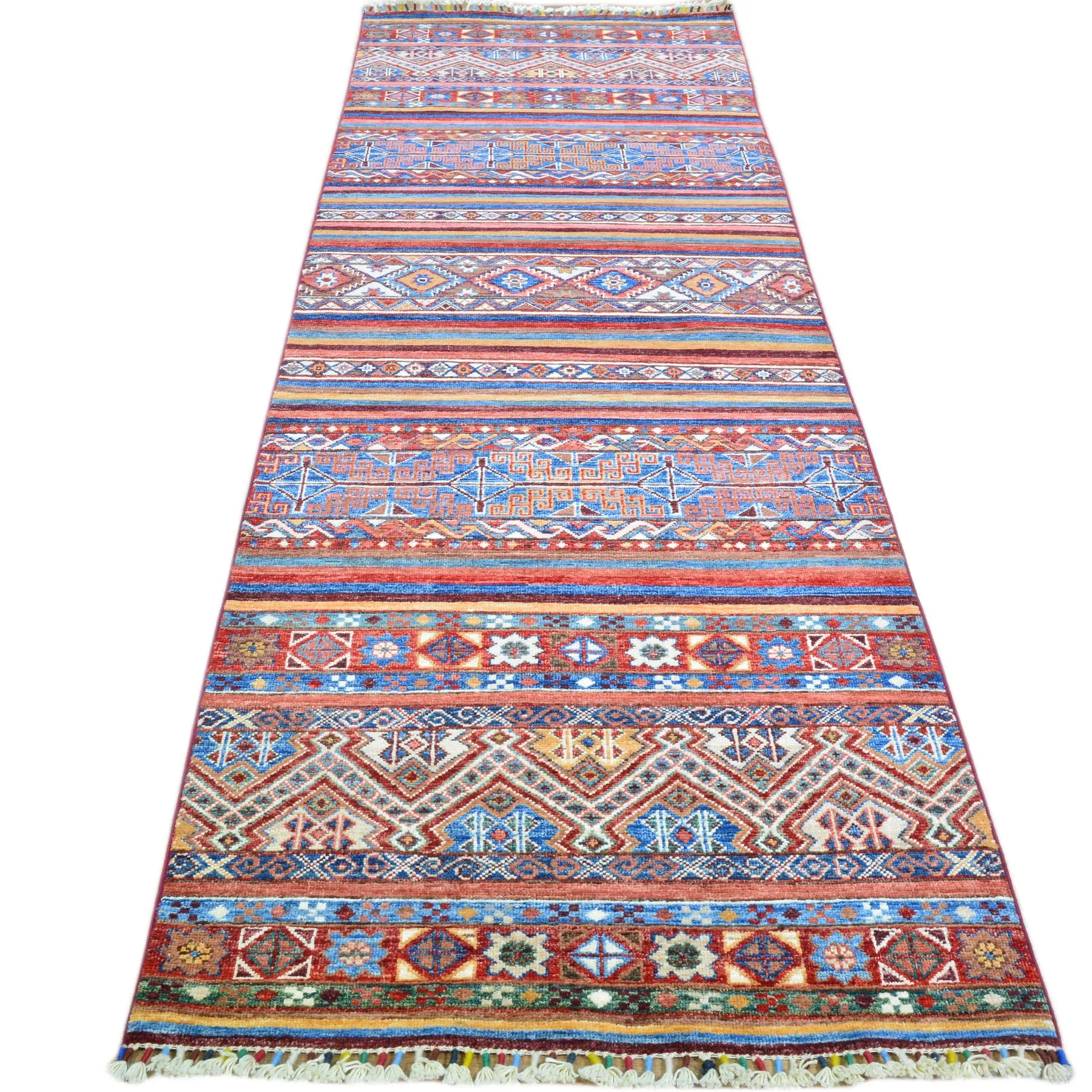 Hand-Knotted Kazak Khorjin Design Handmade Wool Rug (Size 2.9 X 9.5) Cwral-9252