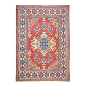 Hand-Knotted Kazak Traditional Design Wool Rug (Size 4.3 X 5.10) Brral-510