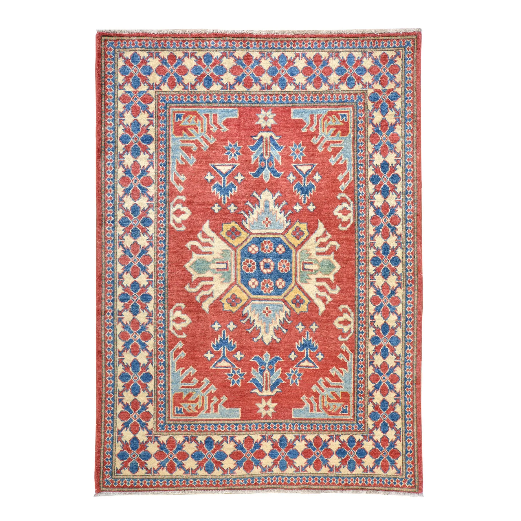 Hand-Knotted Kazak Traditional Design Wool Rug (Size 4.3 X 5.10) Brral-510