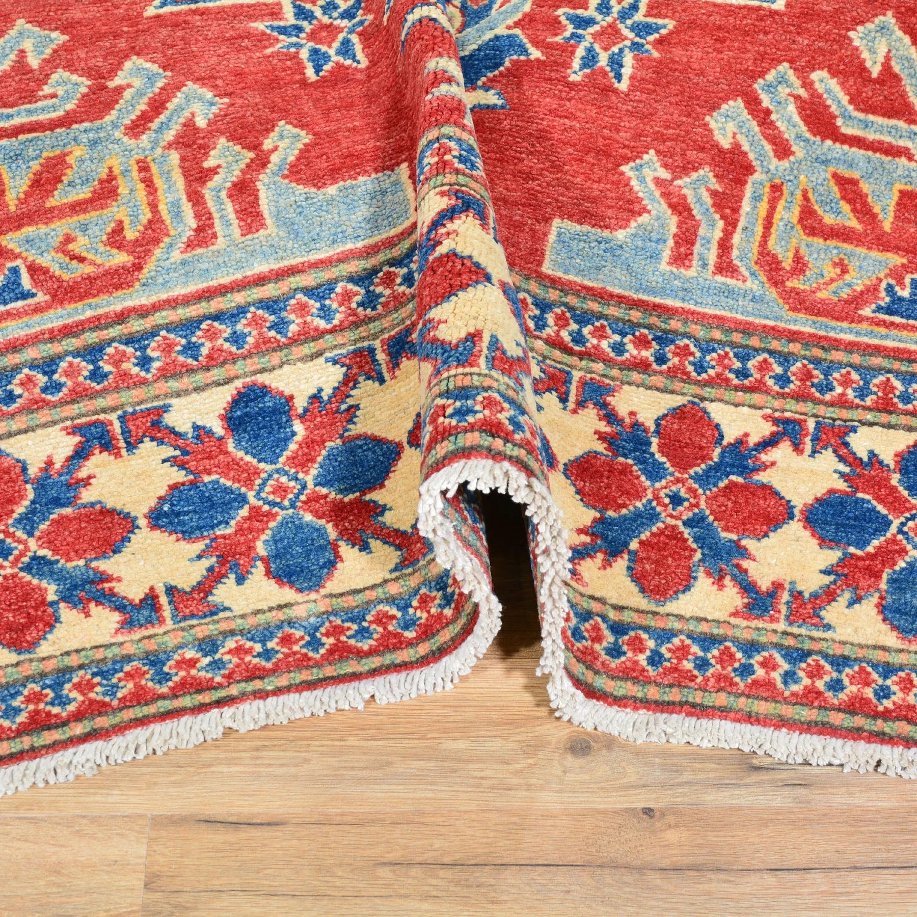 Hand-Knotted Kazak Traditional Design Wool Rug (Size 4.3 X 5.10) Brral-510