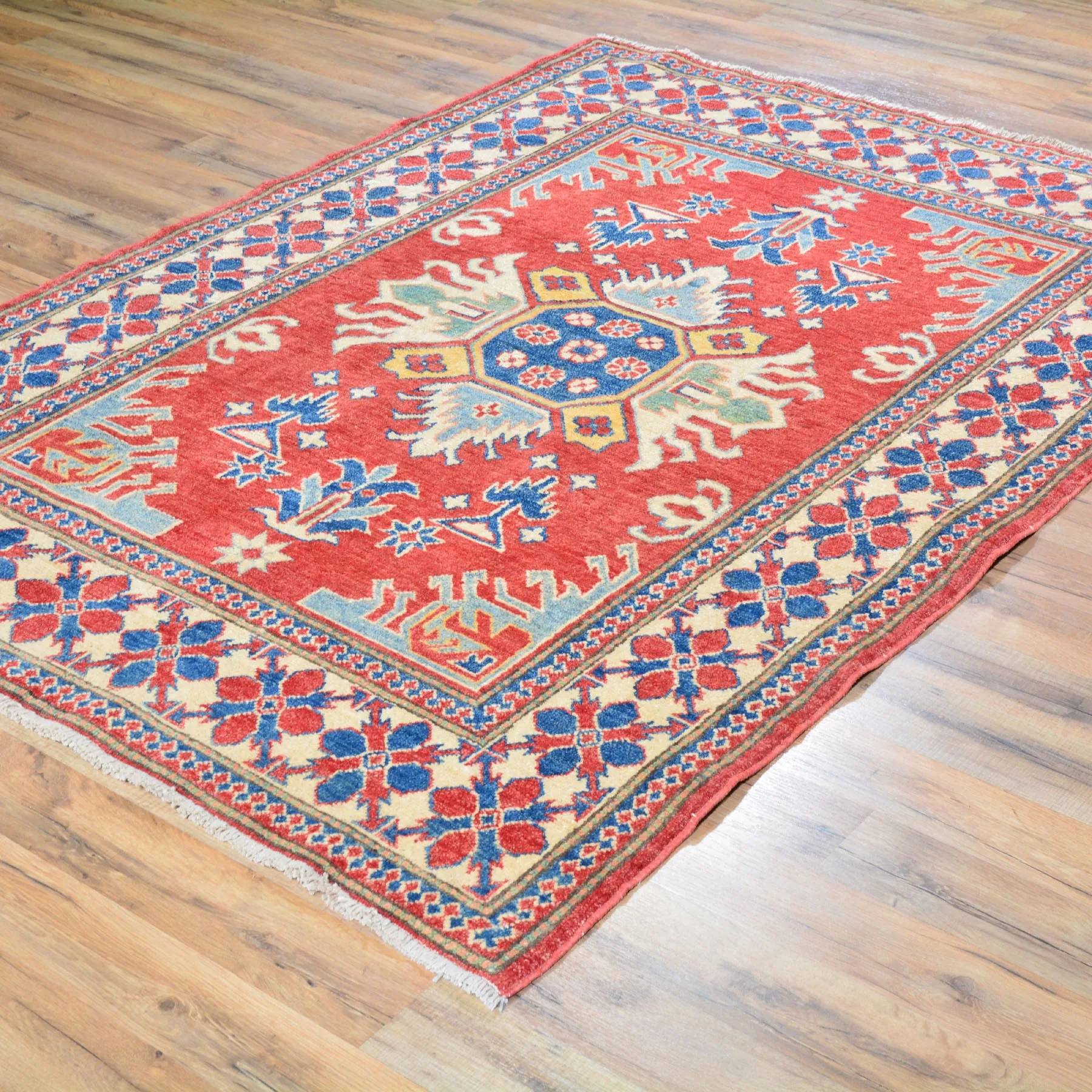 Hand-Knotted Kazak Traditional Design Wool Rug (Size 4.3 X 5.10) Brral-510