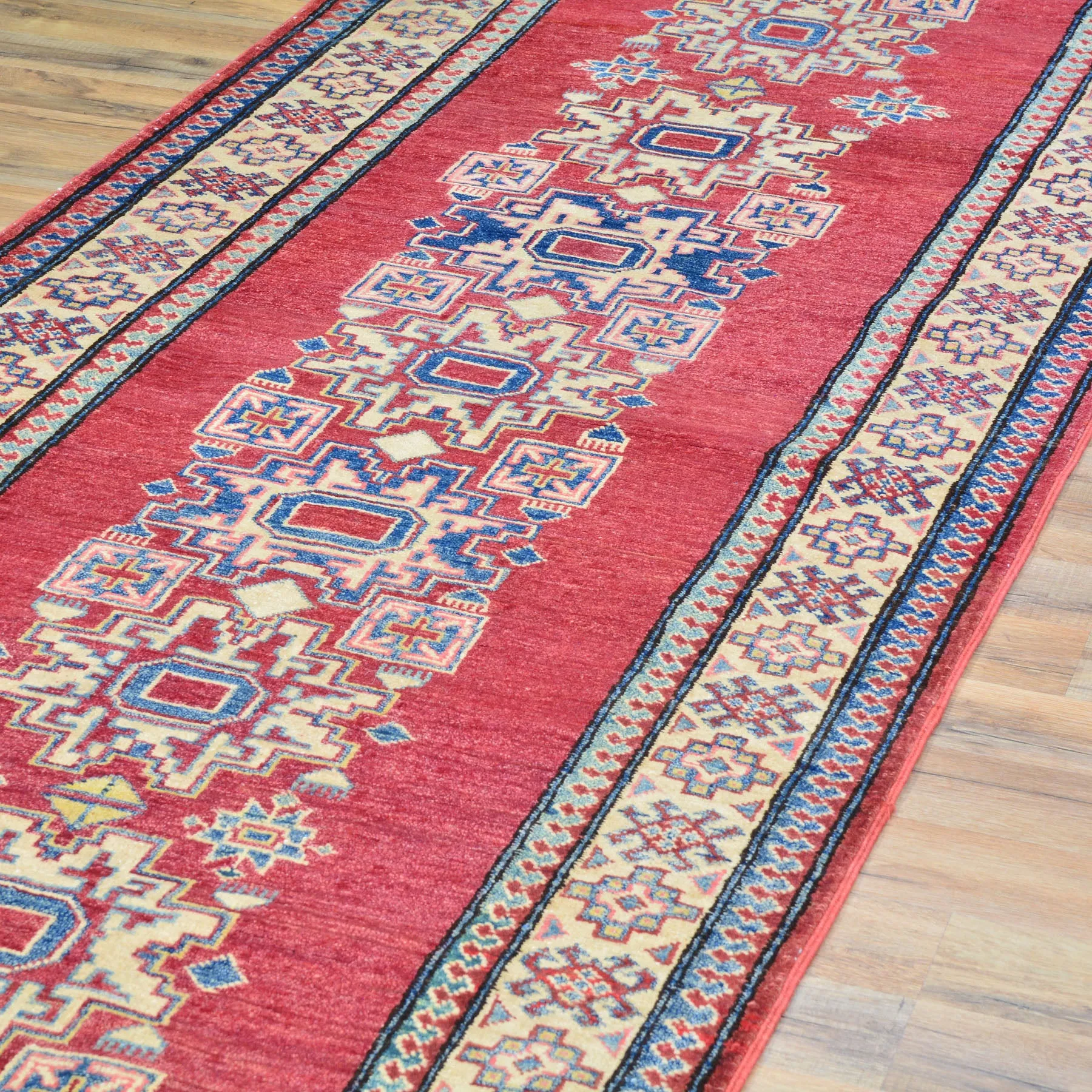 Hand-Knotted Kazak Tribal Design 100% Wool Handmade Rug (Size 3.3 X 10.8) Brral-1530