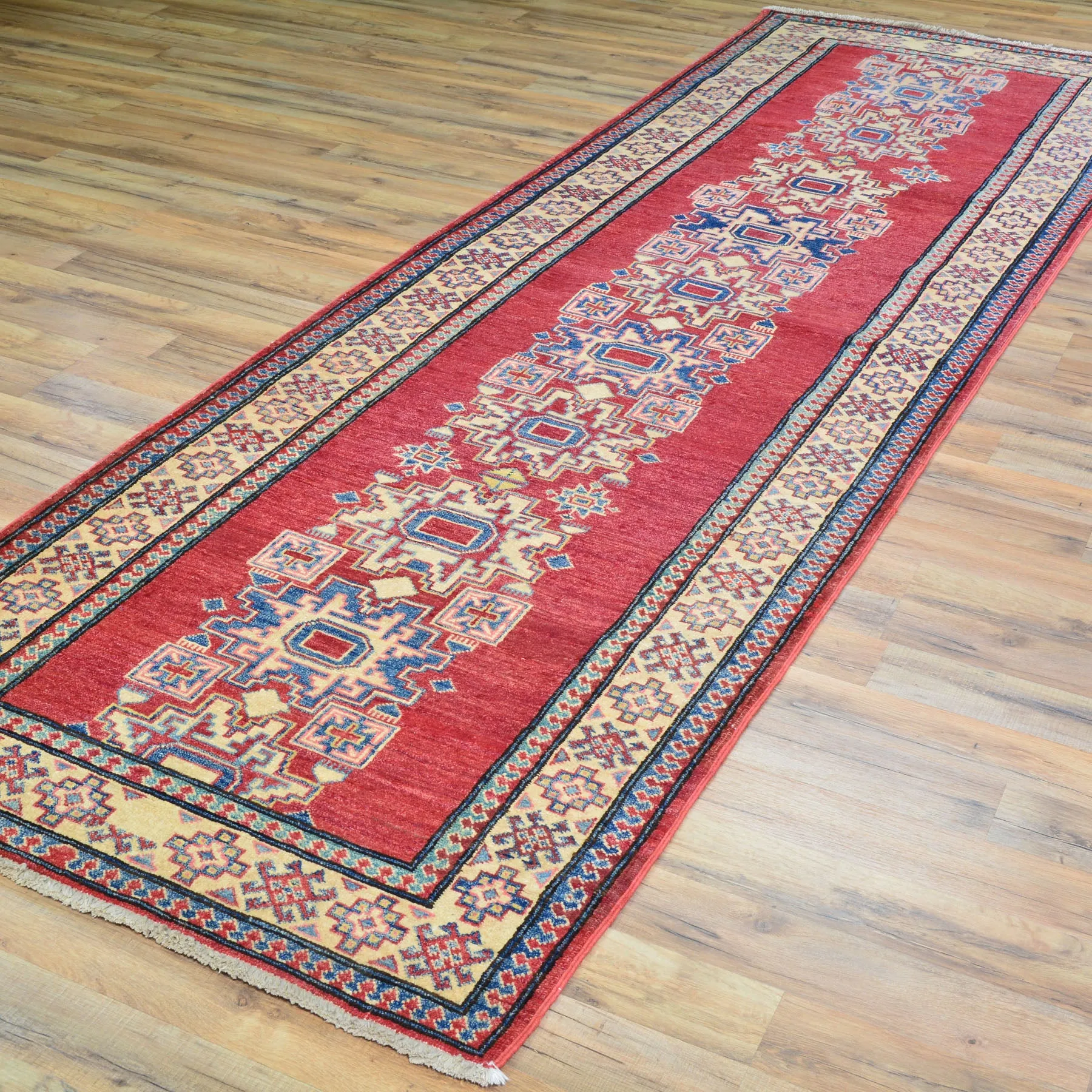 Hand-Knotted Kazak Tribal Design 100% Wool Handmade Rug (Size 3.3 X 10.8) Brral-1530