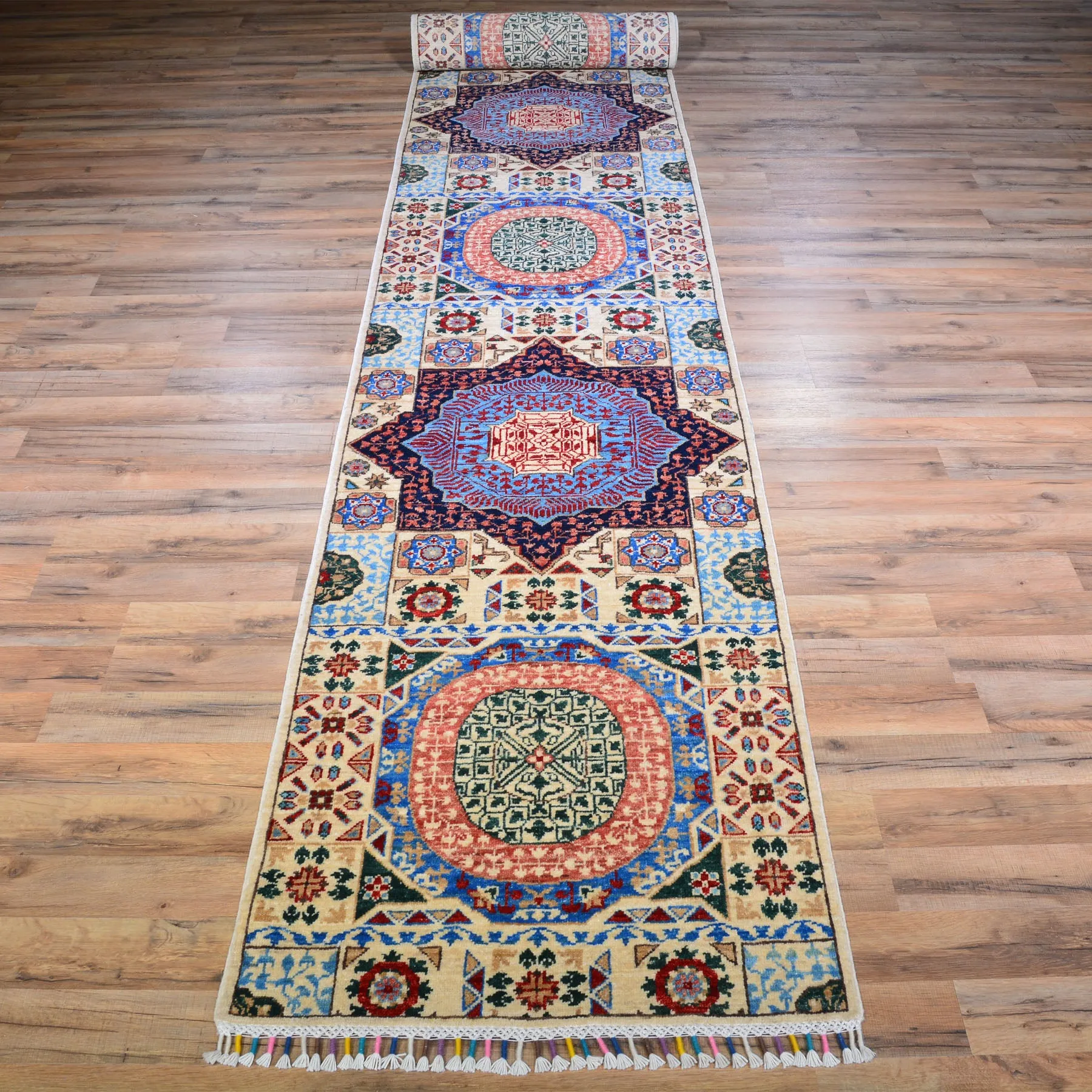 Hand-Knotted Mamluk Design 100% Wool Handmade Rug (Size 2.7 X 19.6) Cwral-6771