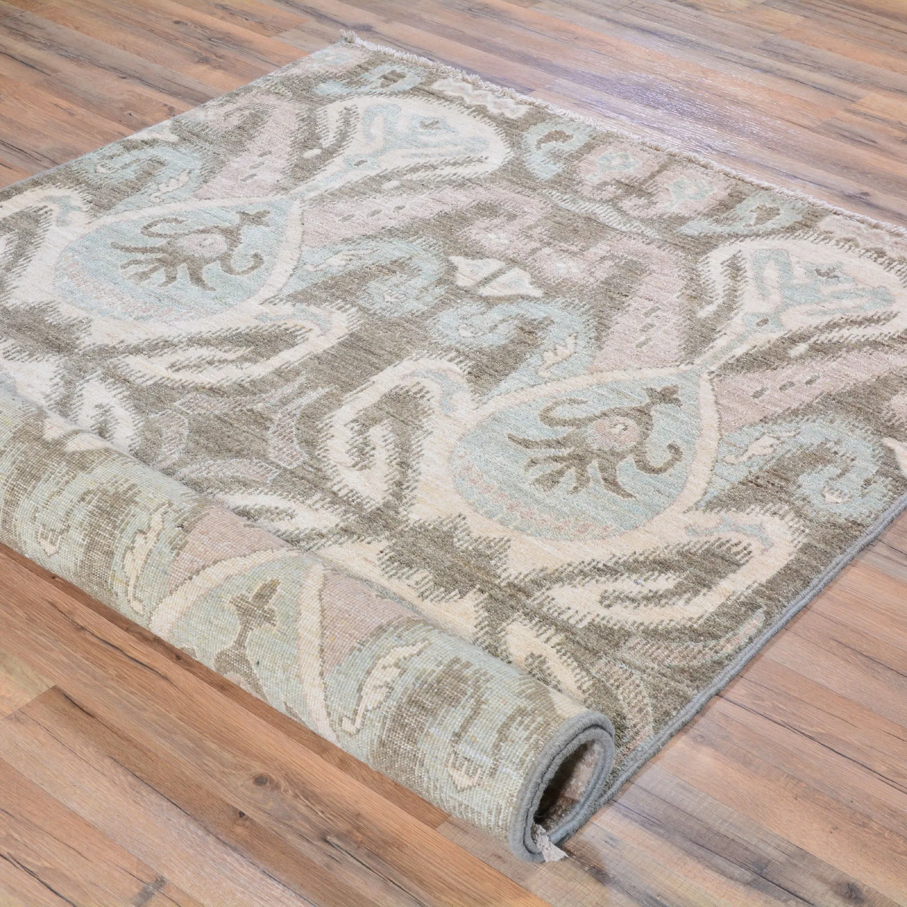 Hand-Knotted  Modern Chobi Ikat Design Wool Handmade Rug (Size 4.2 X 6.5) Brral-573