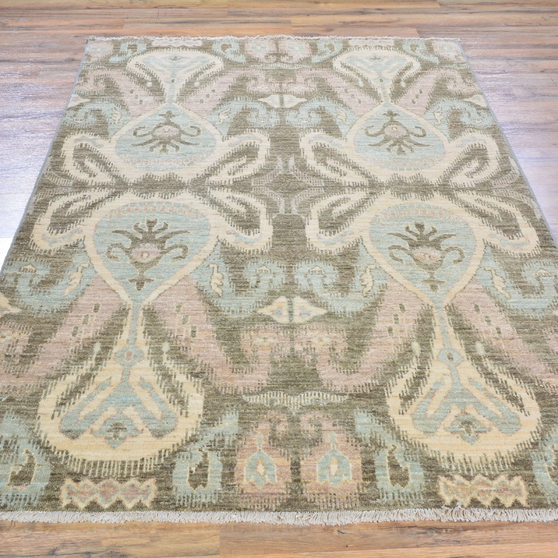 Hand-Knotted  Modern Chobi Ikat Design Wool Handmade Rug (Size 4.2 X 6.5) Brral-573