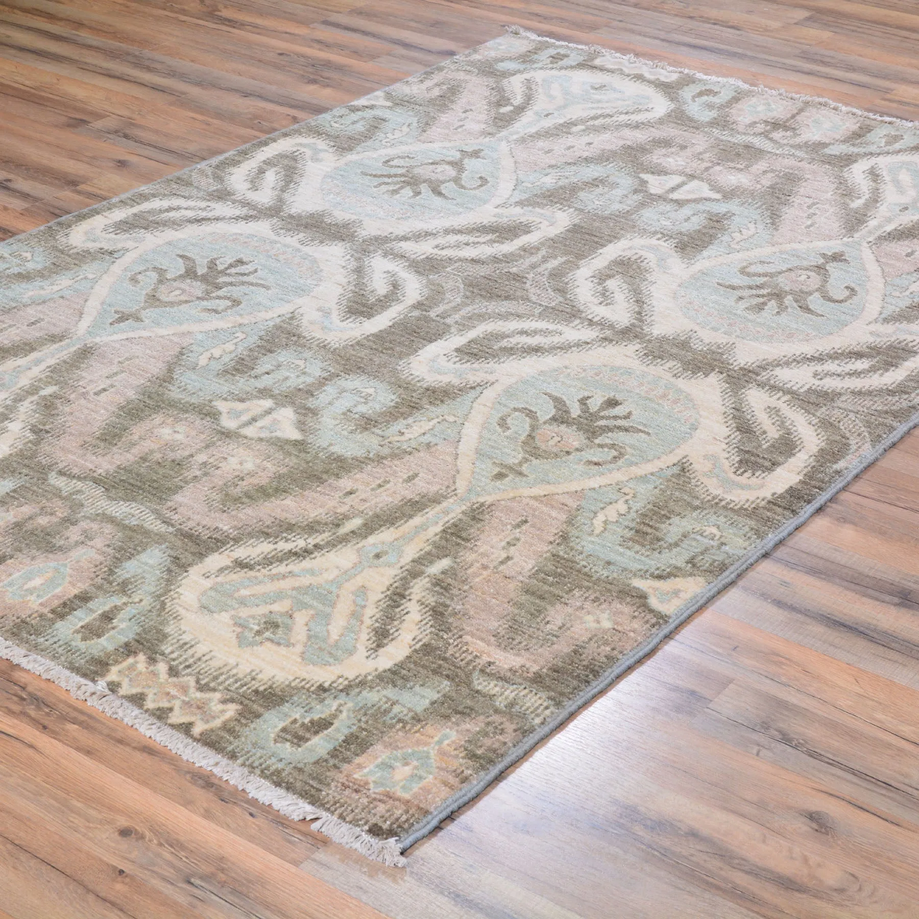 Hand-Knotted  Modern Chobi Ikat Design Wool Handmade Rug (Size 4.2 X 6.5) Brral-573