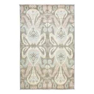 Hand-Knotted  Modern Chobi Ikat Design Wool Handmade Rug (Size 4.2 X 6.5) Brral-573