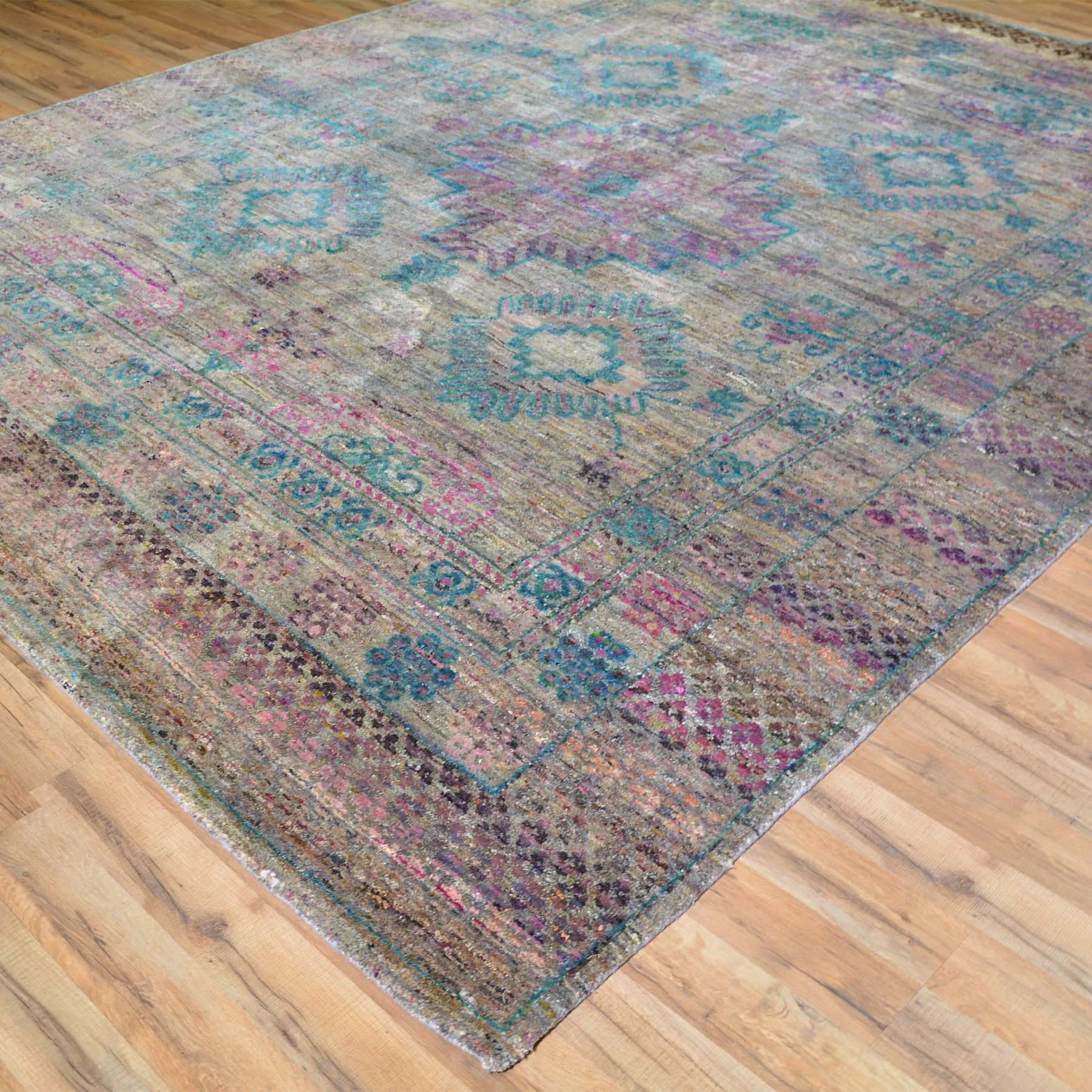 Hand-Knotted Modern Design Oriental Sari Silk Handmade Rug (Size 8.0 X 10.2) Brral-1062