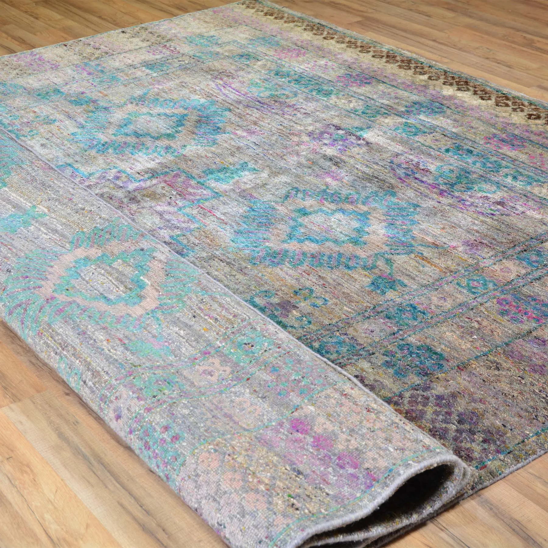 Hand-Knotted Modern Design Oriental Sari Silk Handmade Rug (Size 8.0 X 10.2) Brral-1062