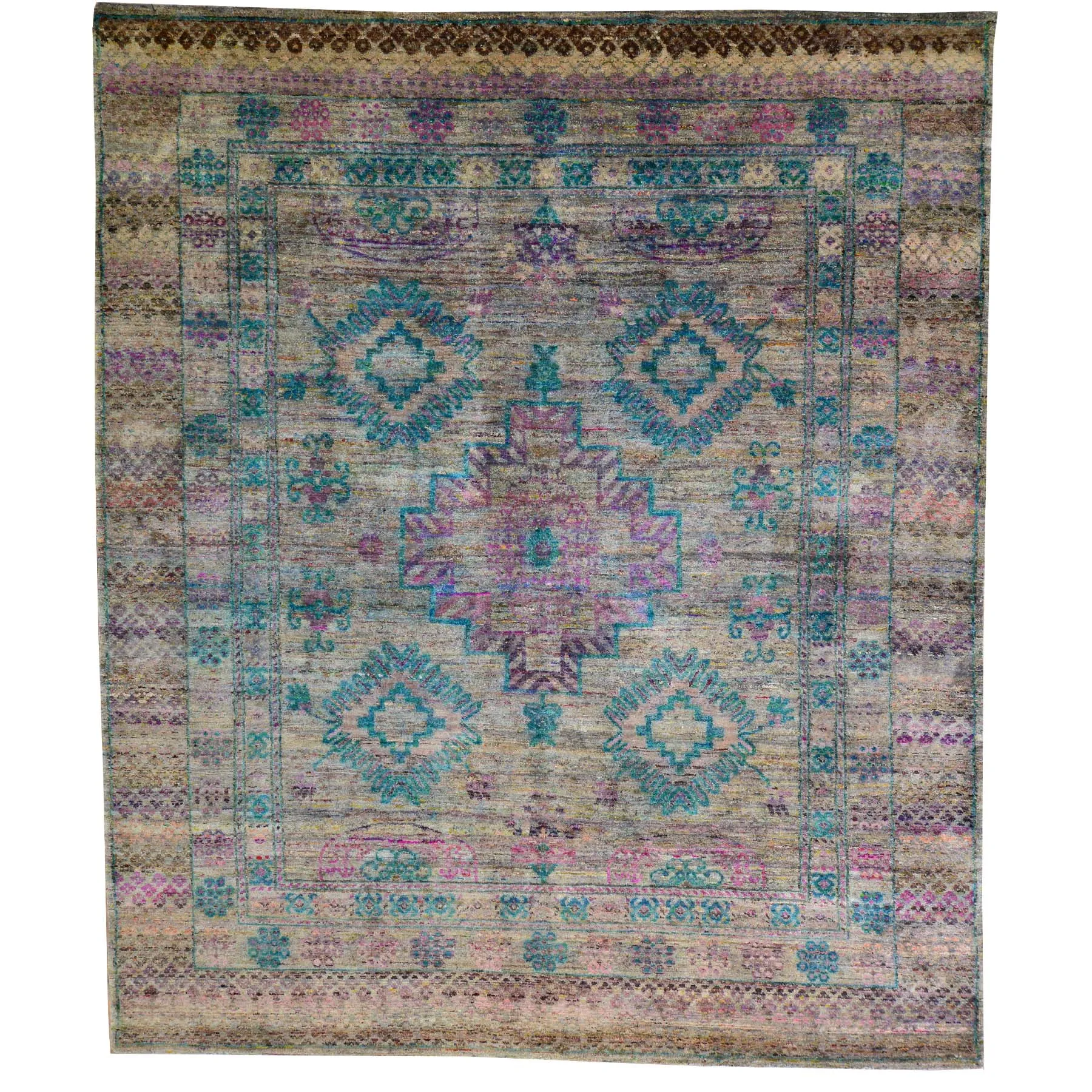 Hand-Knotted Modern Design Oriental Sari Silk Handmade Rug (Size 8.0 X 10.2) Brral-1062