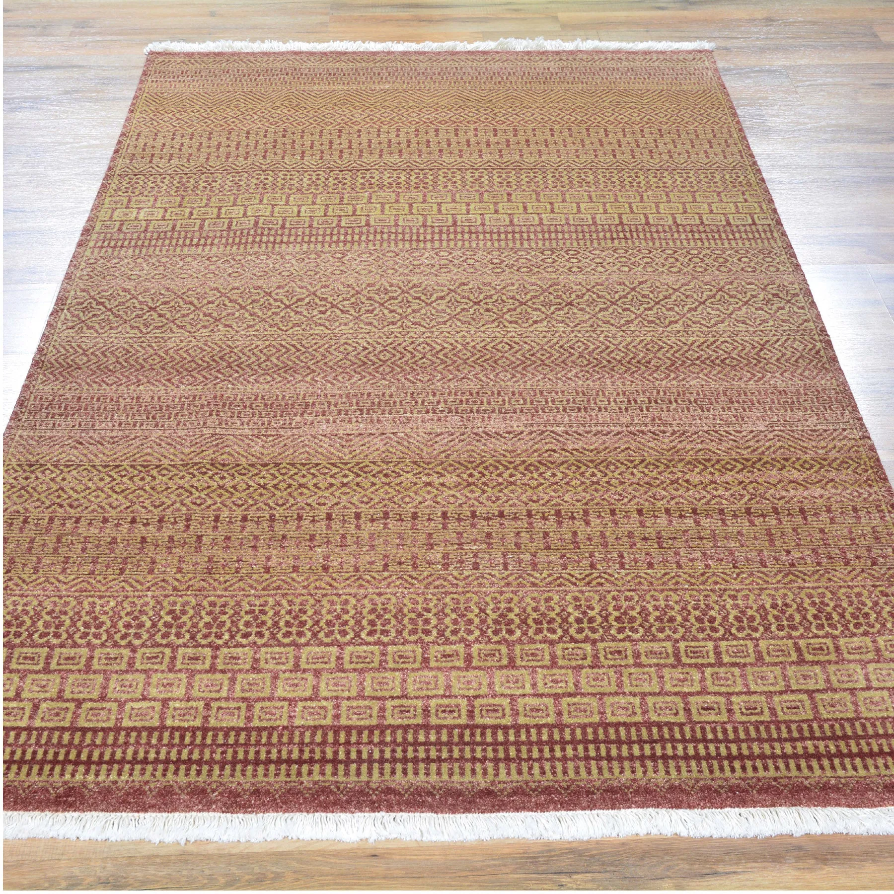 Hand-Knotted Modern Gabbeh Striped Design Wool Rug (Size 3.11 X 6.2) Brral-2370