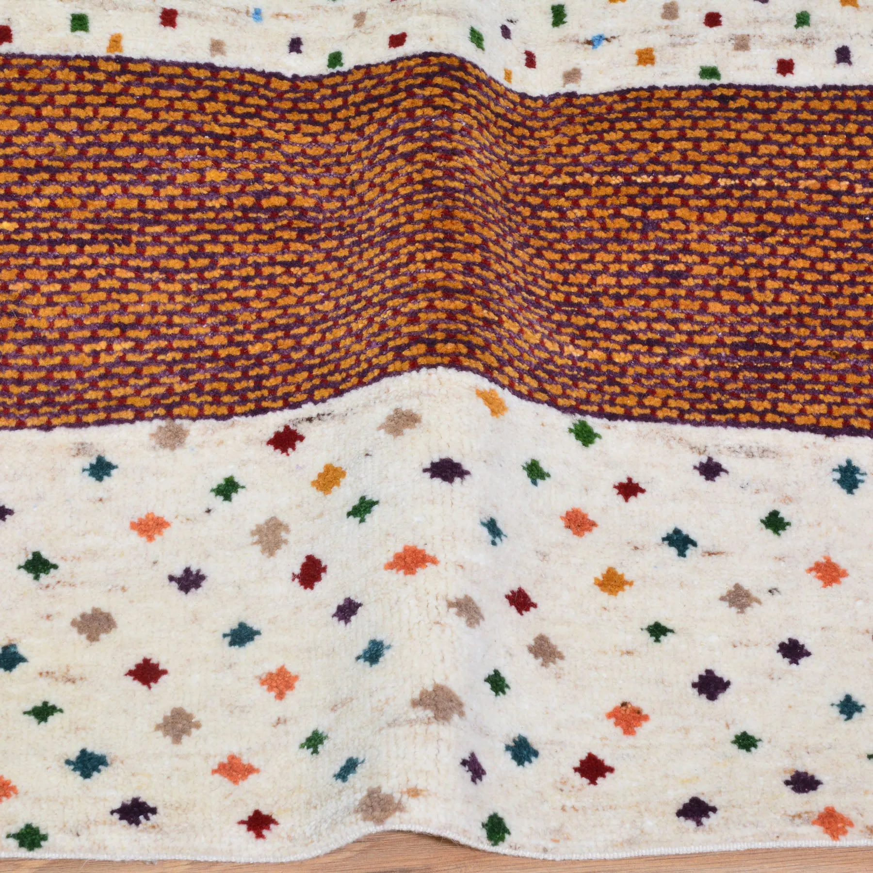 Hand-Knotted Modern Strips Gabbeh Handmade 100% Wool Rug (Size 2.7 X 11.1) Cwral-9477