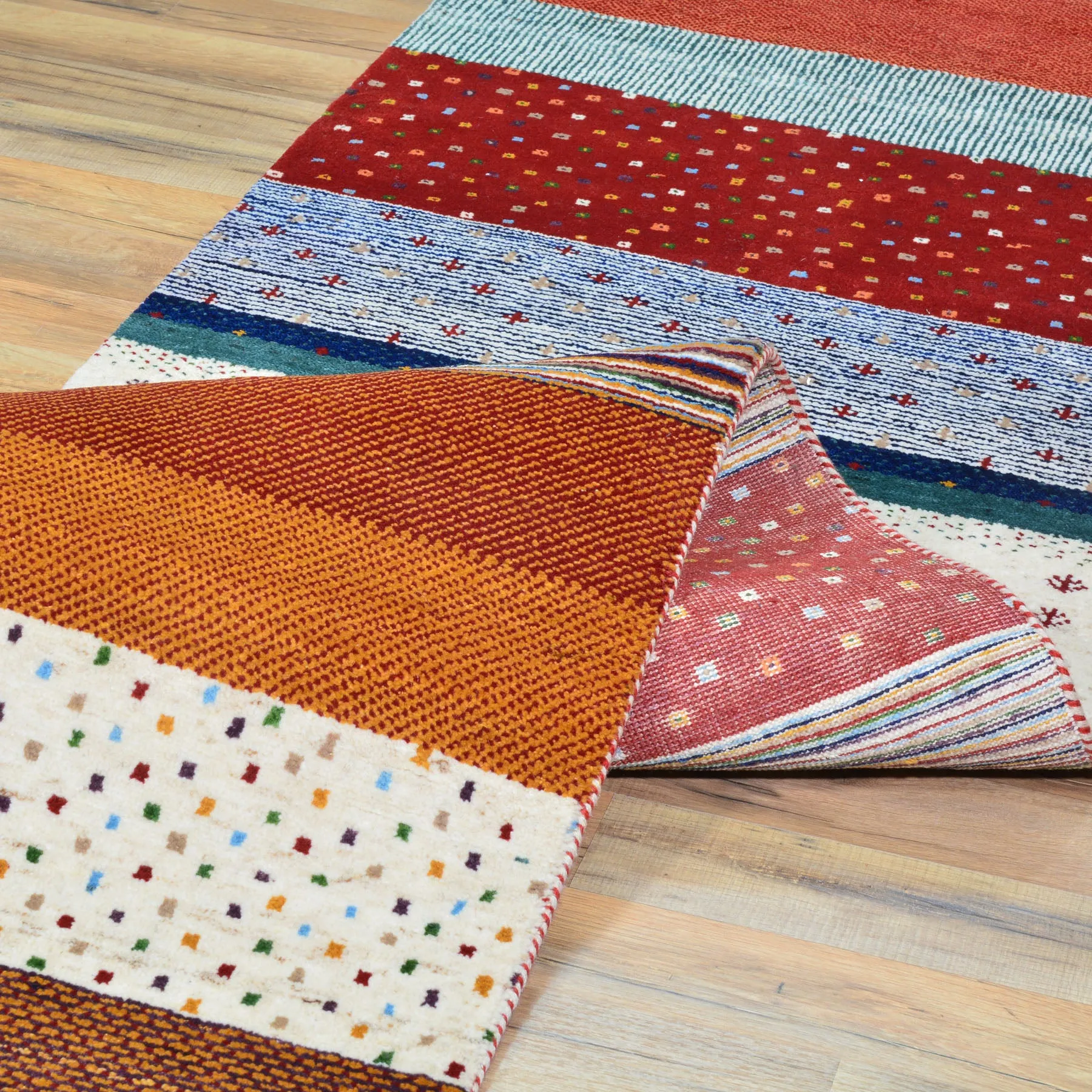 Hand-Knotted Modern Strips Gabbeh Handmade 100% Wool Rug (Size 2.7 X 11.1) Cwral-9477