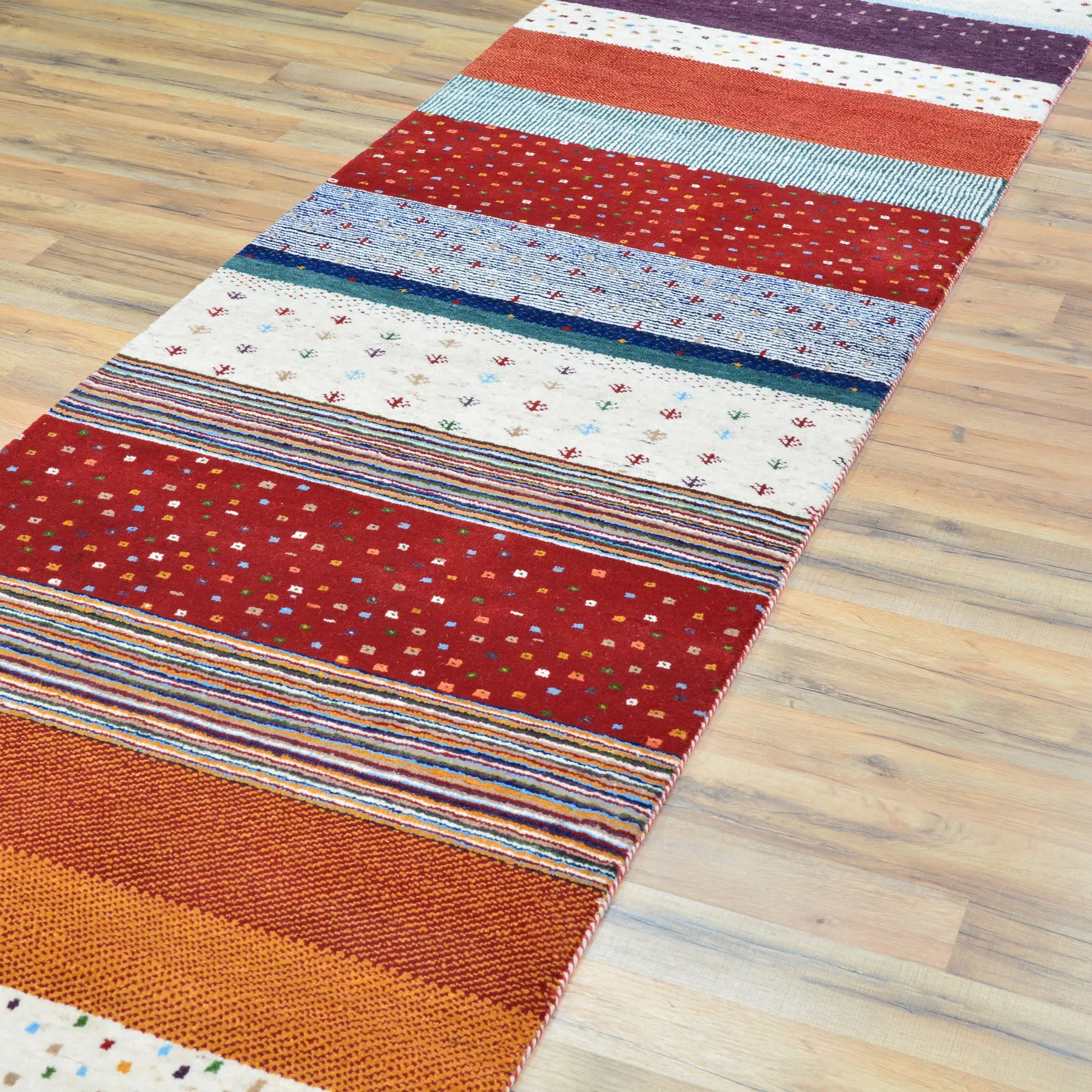 Hand-Knotted Modern Strips Gabbeh Handmade 100% Wool Rug (Size 2.7 X 11.1) Cwral-9477