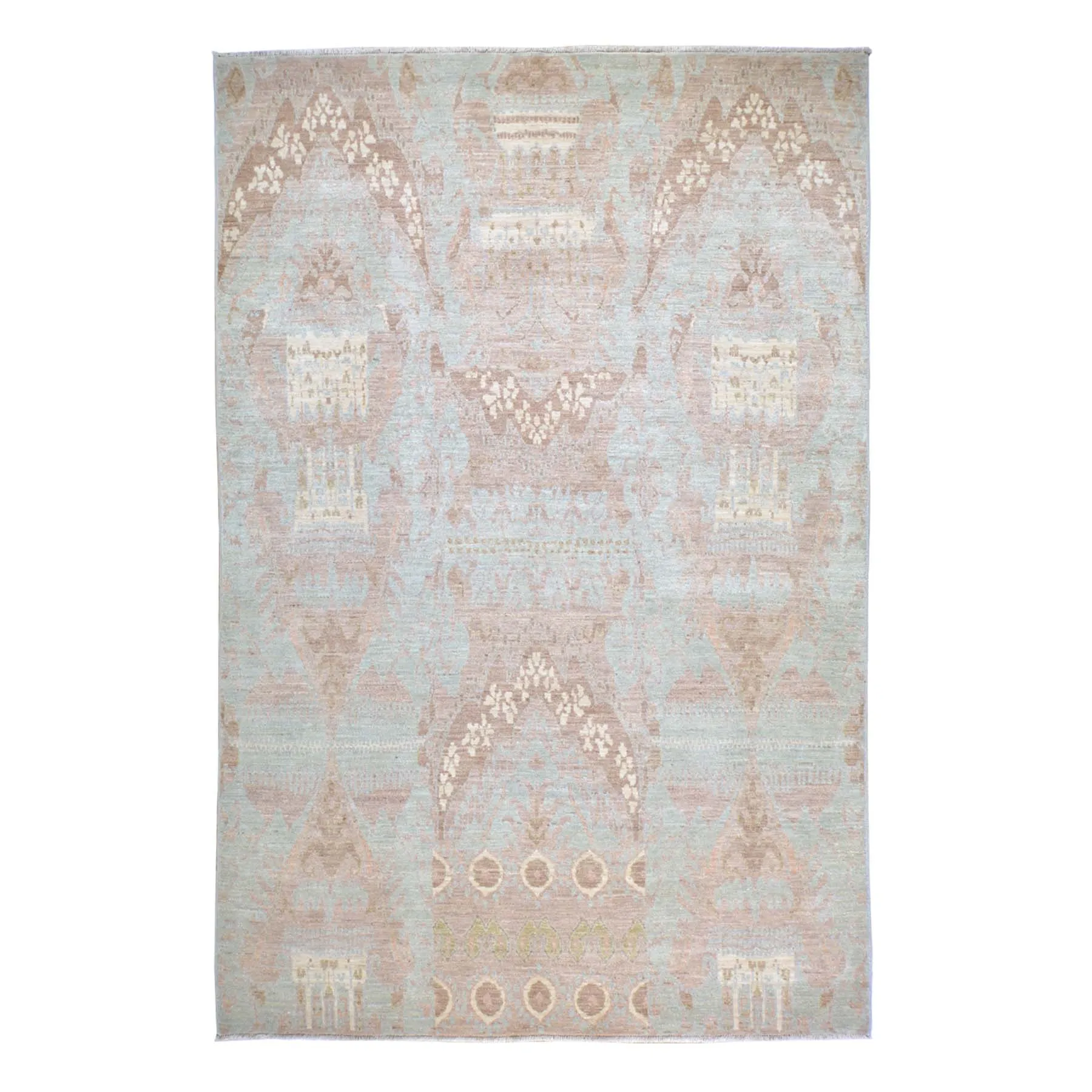 Hand-Knotted Mordern Ikat Design Wool Handmade Rug (Size 6.2 X 9.3) Brral-900