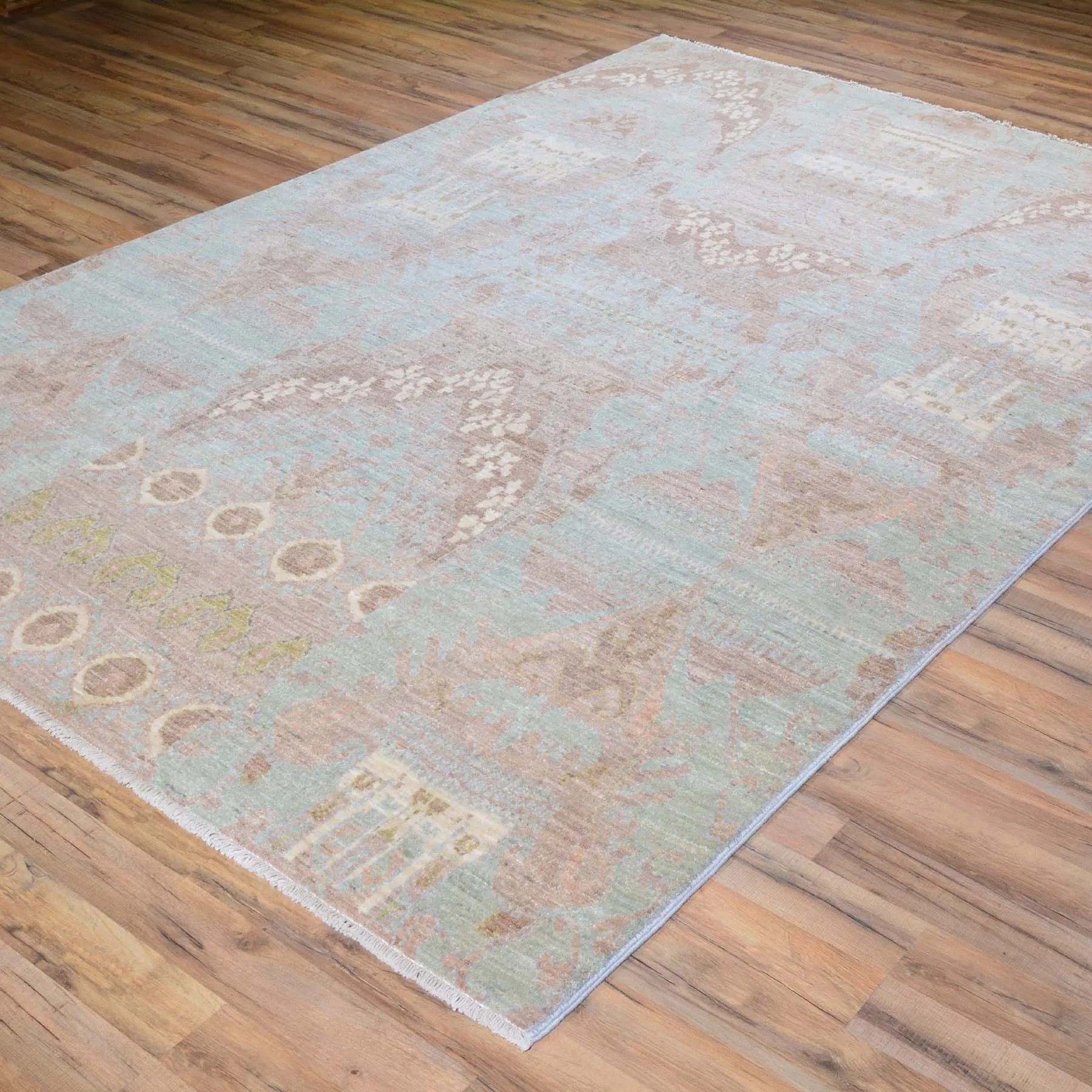 Hand-Knotted Mordern Ikat Design Wool Handmade Rug (Size 6.2 X 9.3) Brral-900