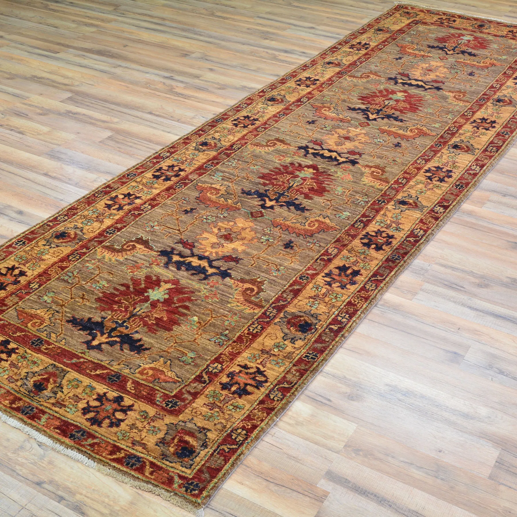 Hand-Knotted Oriental Afghan Chobi Oushak Design 100% Wool Rug (Size 3.2 X 11.0) Cwral-9156