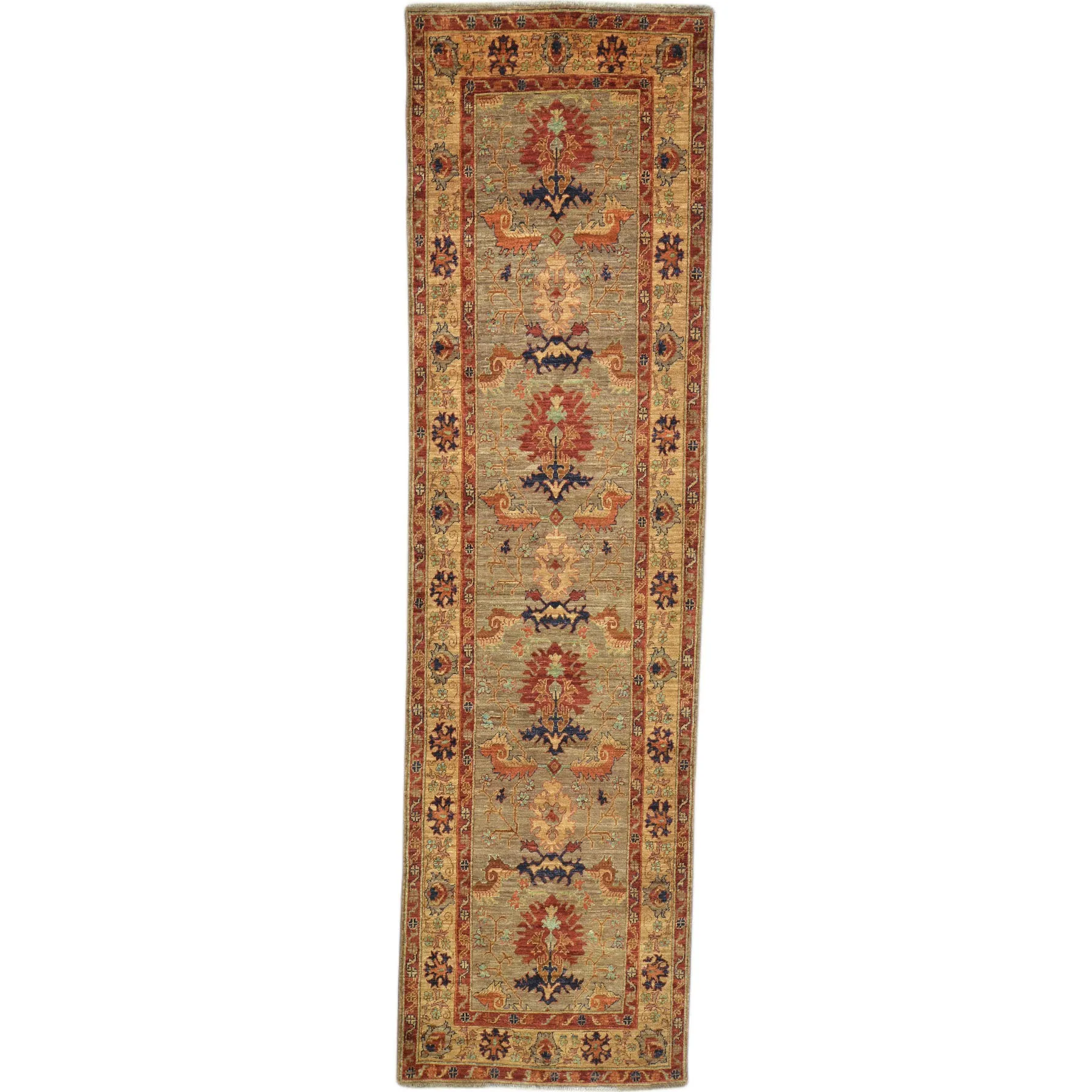 Hand-Knotted Oriental Afghan Chobi Oushak Design 100% Wool Rug (Size 3.2 X 11.0) Cwral-9156