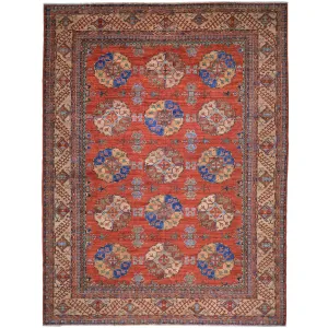 Hand-Knotted Oriental Afghan Tribal Handmade Pure Wool Rug (Size 9.6 X 12.3) Cwral-9729