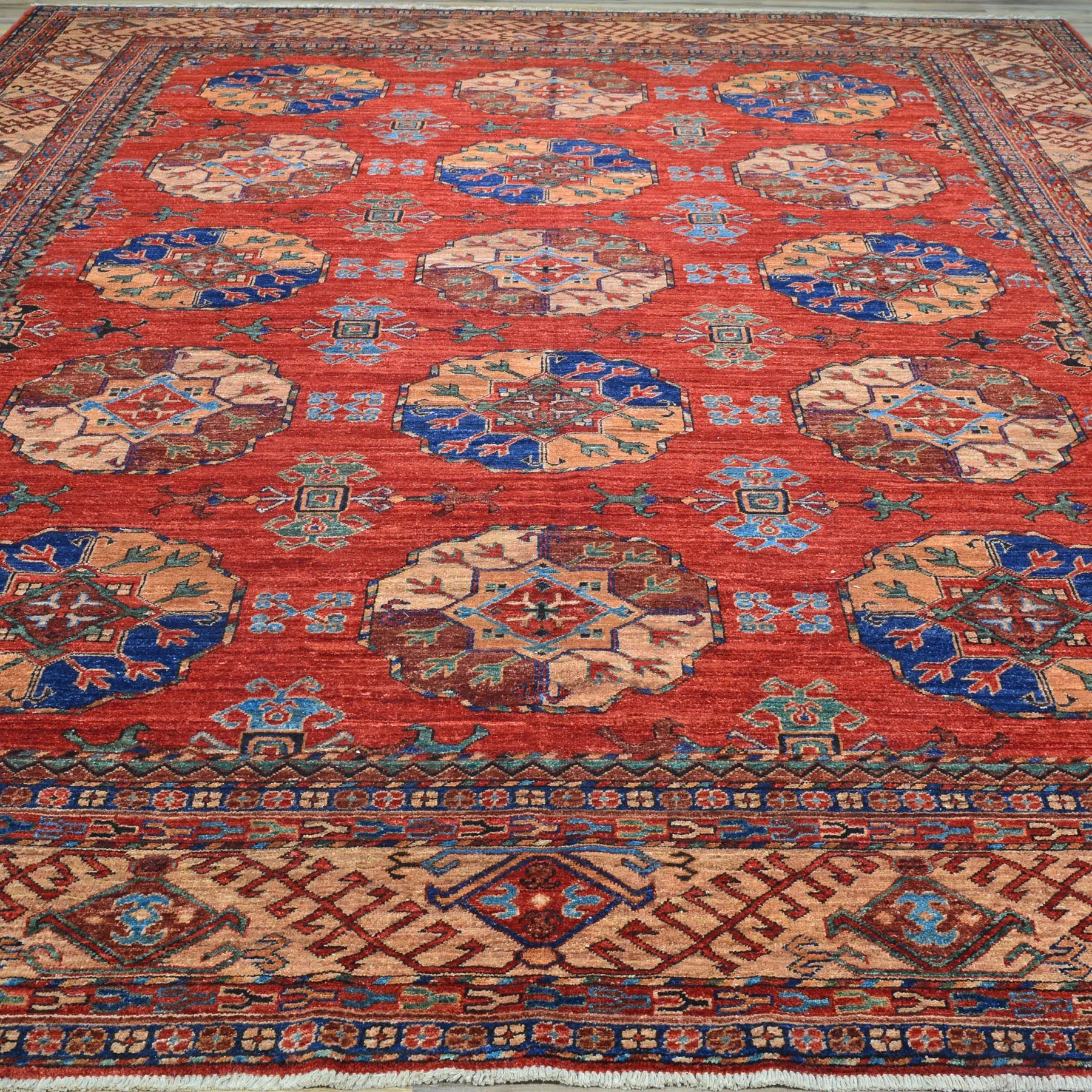 Hand-Knotted Oriental Afghan Tribal Handmade Pure Wool Rug (Size 9.6 X 12.3) Cwral-9729