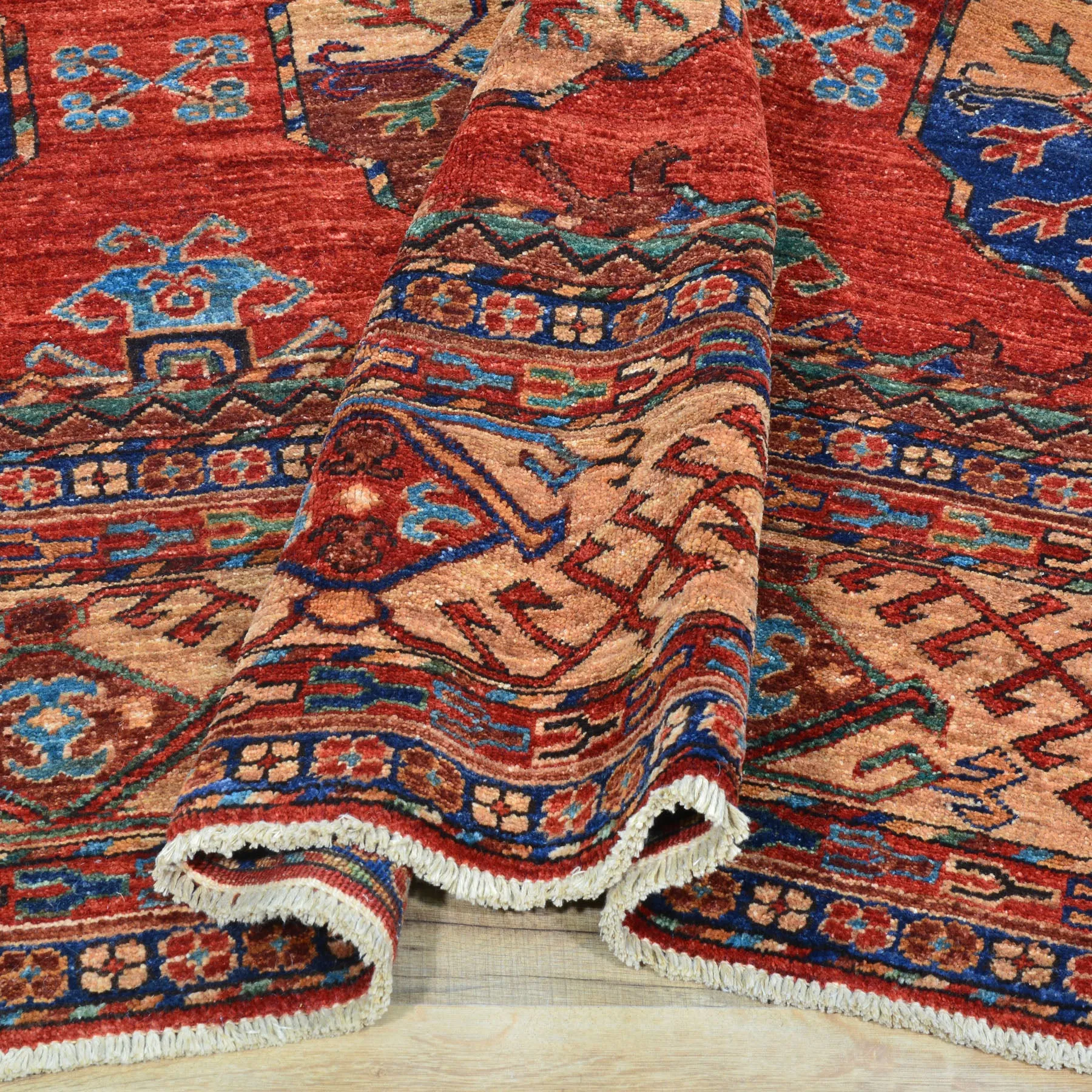 Hand-Knotted Oriental Afghan Tribal Handmade Pure Wool Rug (Size 9.6 X 12.3) Cwral-9729