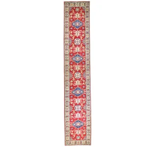 Hand-Knotted Oriental Kazak Tribal Design Handmade 100% Wool Rug (Size 2.7 X 14.2) Brral-4482