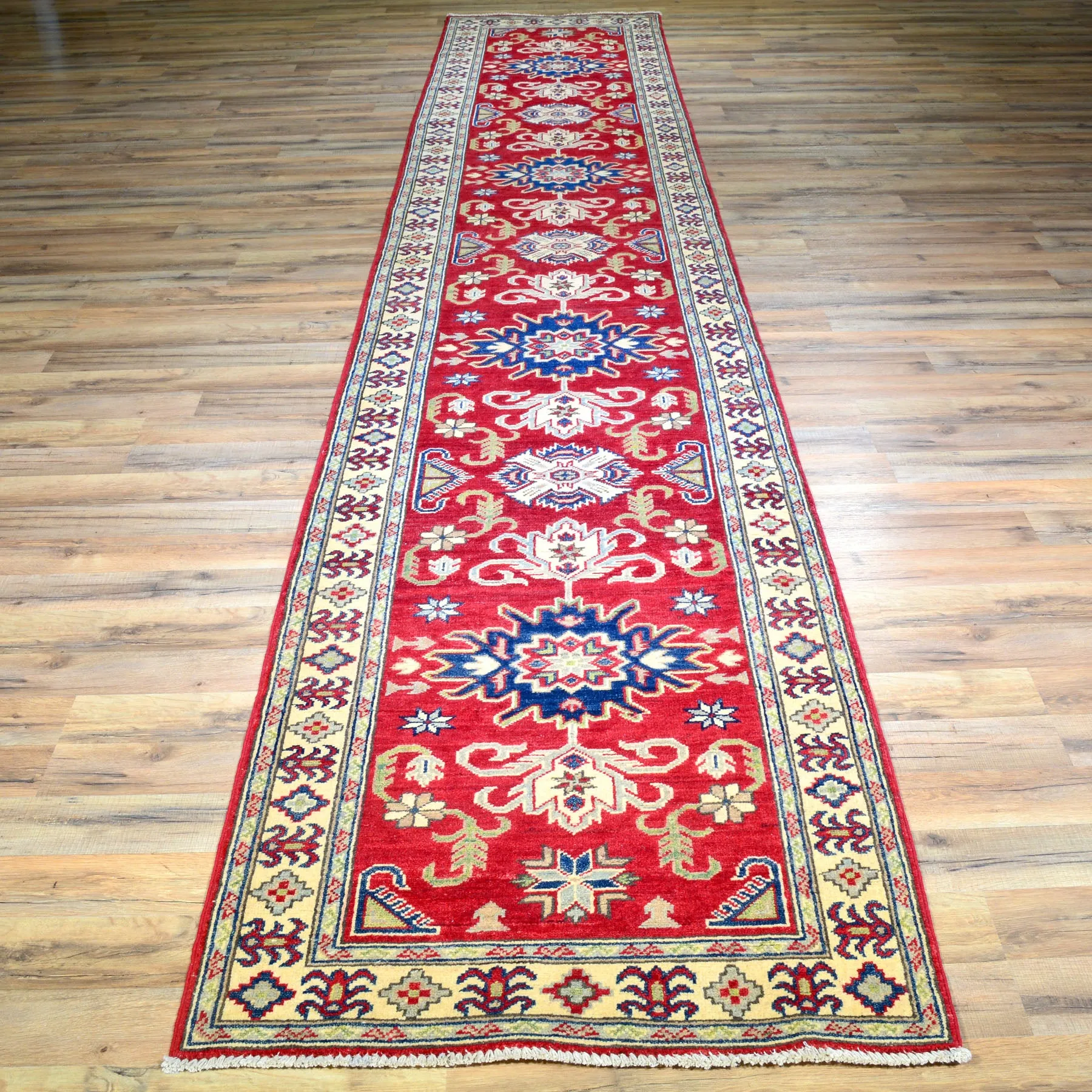 Hand-Knotted Oriental Kazak Tribal Design Handmade 100% Wool Rug (Size 2.7 X 14.2) Brral-4482