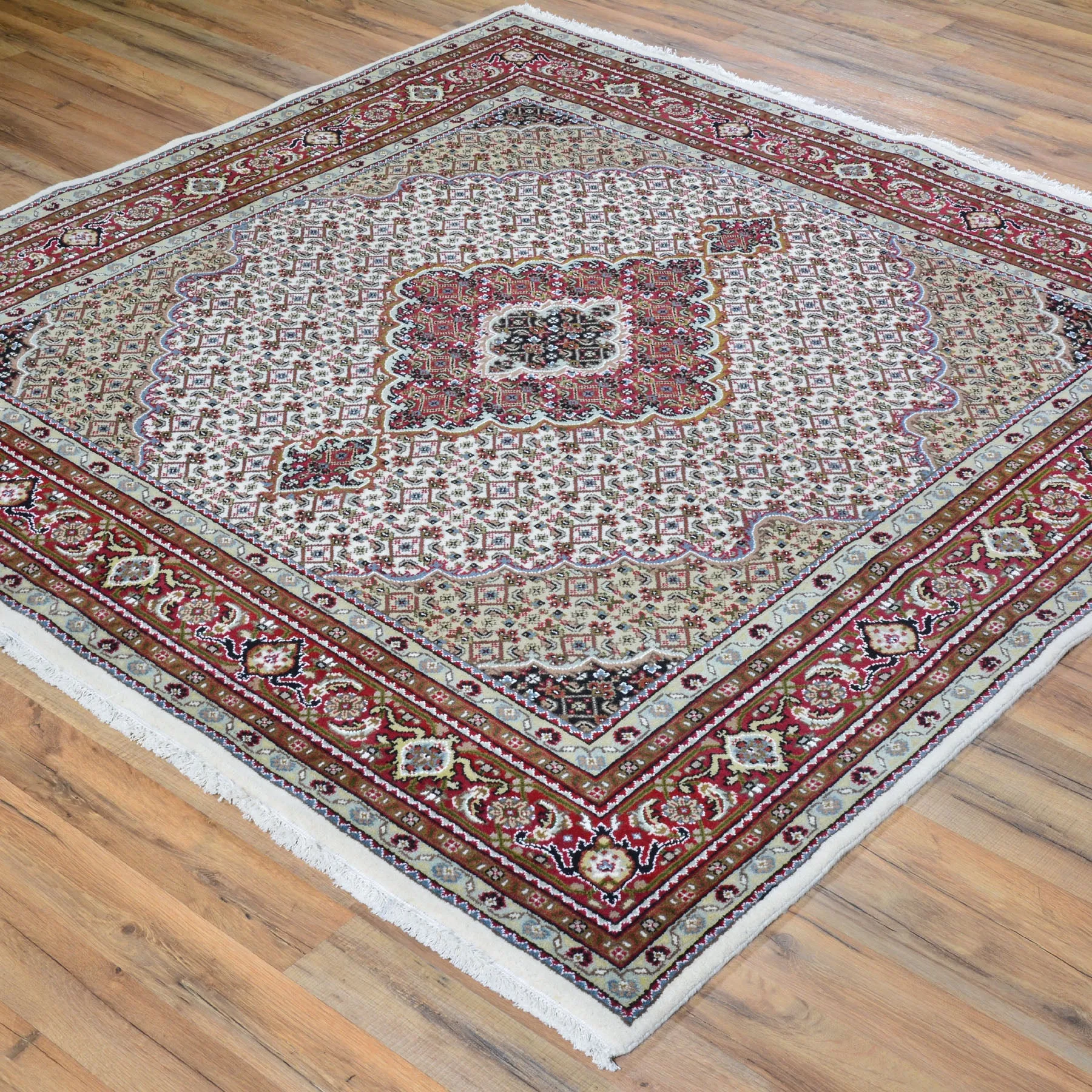 Hand-Knotted Oriental Mahi Tabriz Design Wool & Silk Handmade Rug (Size 5.11 X 6.0) Cwral-3981