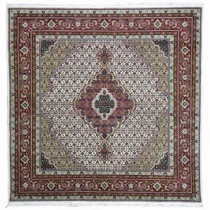 Hand-Knotted Oriental Mahi Tabriz Design Wool & Silk Handmade Rug (Size 5.11 X 6.0) Cwral-3981