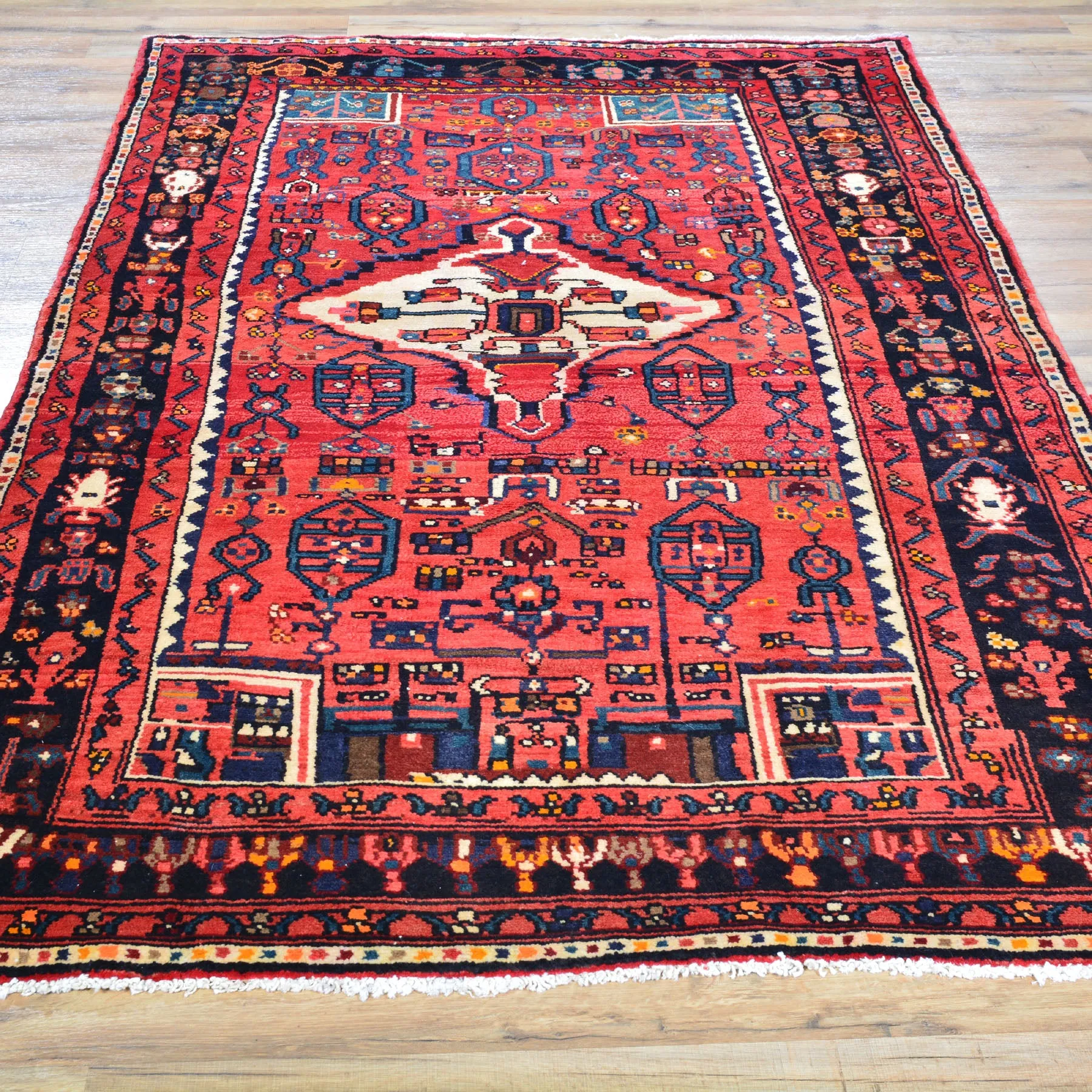 Hand-Knotted Oriental Persian Zanjan Tribal Handmade Wool Rug (Size 4.4 X 7.0) Cwral-7920