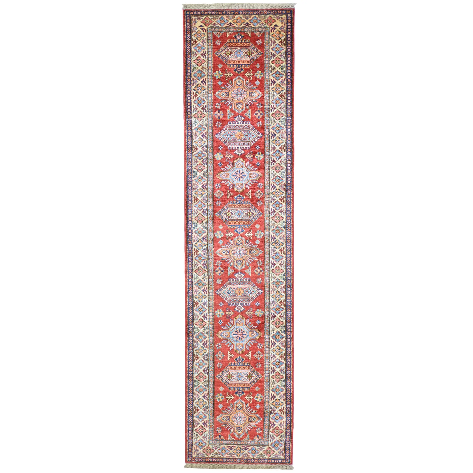Hand Knotted Oriental Tribal Kazak Design Handmade Wool Rug (Size 2.7 X 10.4) Cwral-8343
