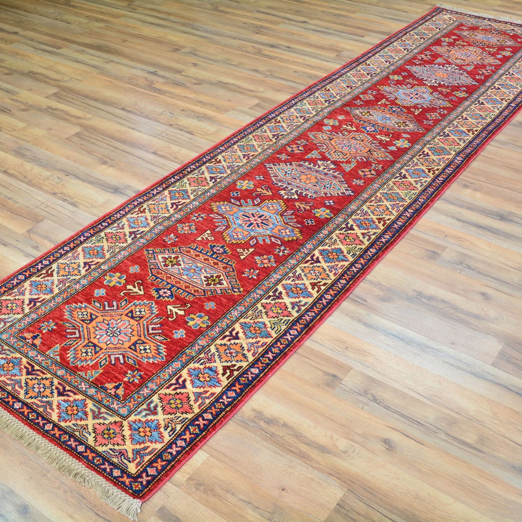 Hand Knotted Oriental Tribal Kazak Design Handmade Wool Rug (Size 2.7 X 10.4) Cwral-8343