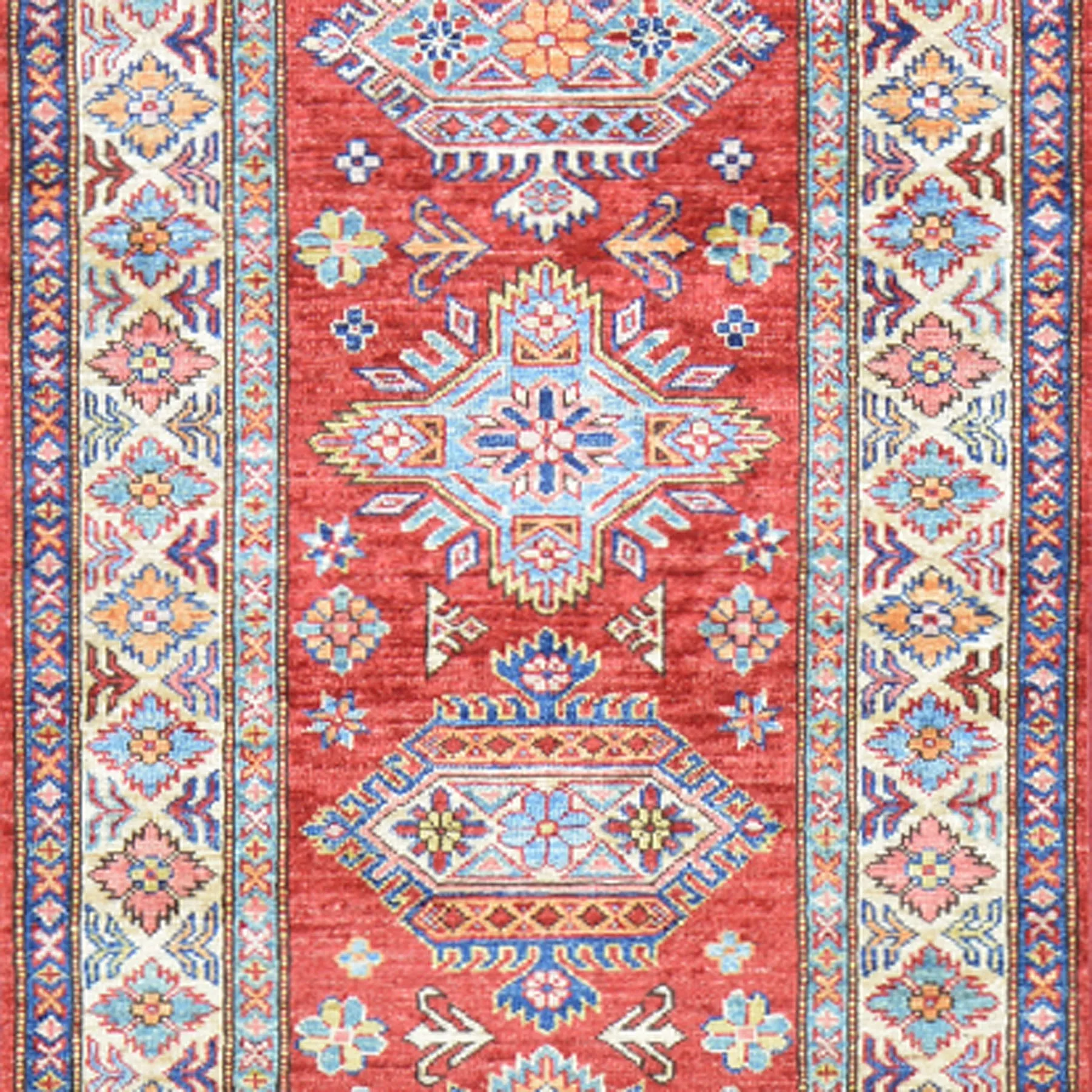 Hand Knotted Oriental Tribal Kazak Design Handmade Wool Rug (Size 2.7 X 10.4) Cwral-8343