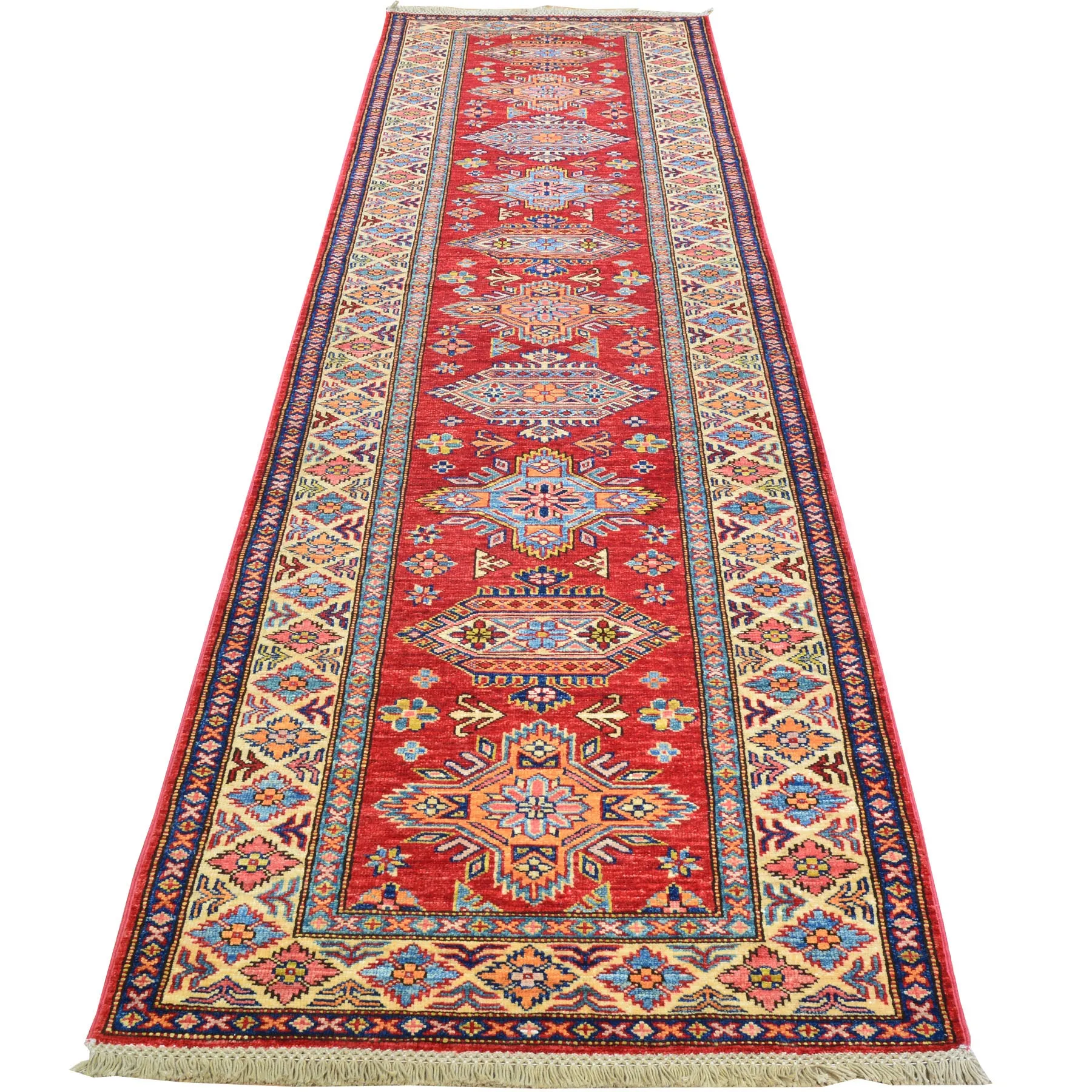 Hand Knotted Oriental Tribal Kazak Design Handmade Wool Rug (Size 2.7 X 10.4) Cwral-8343