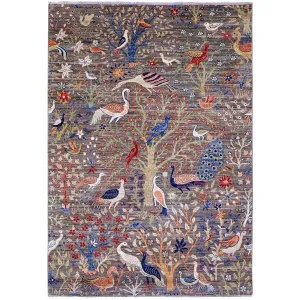 Hand-Knotted Paradise Birds Design Handmade Wool  Rug (Size 5.11 X 8.6) Cwral-11079