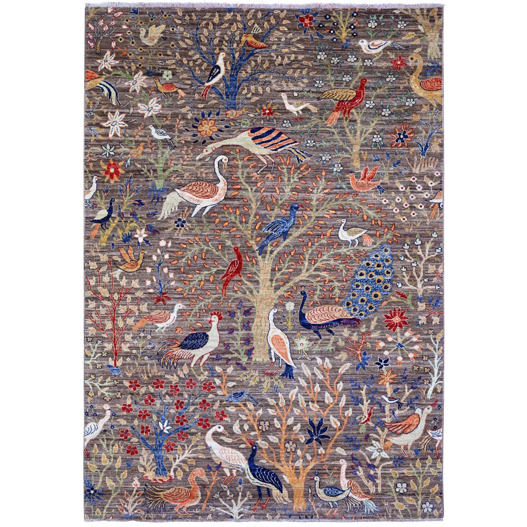 Hand-Knotted Paradise Birds Design Handmade Wool  Rug (Size 5.11 X 8.6) Cwral-11079