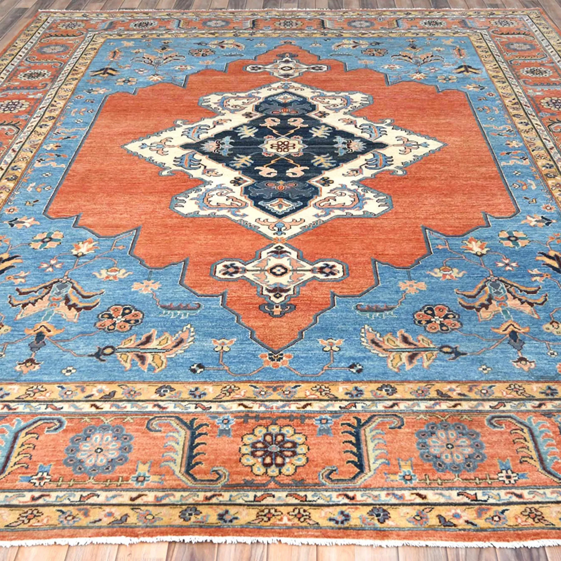 Hand-Knotted Peshawar Chobi Heriz Design Handmade Wool Rug (Size 9.0 X 11.7) Cwral-9348