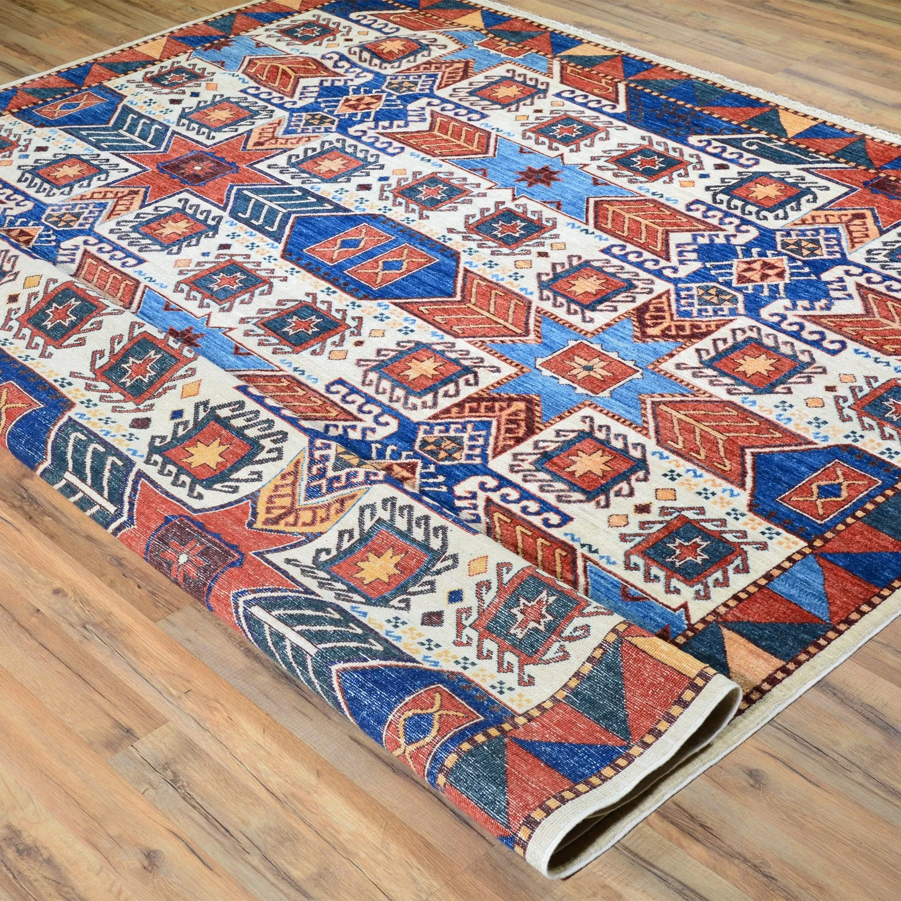 Hand-Knotted Peshawar Geometric Design Wool Rug (Size 8.1 X 9.9) Brral-3360