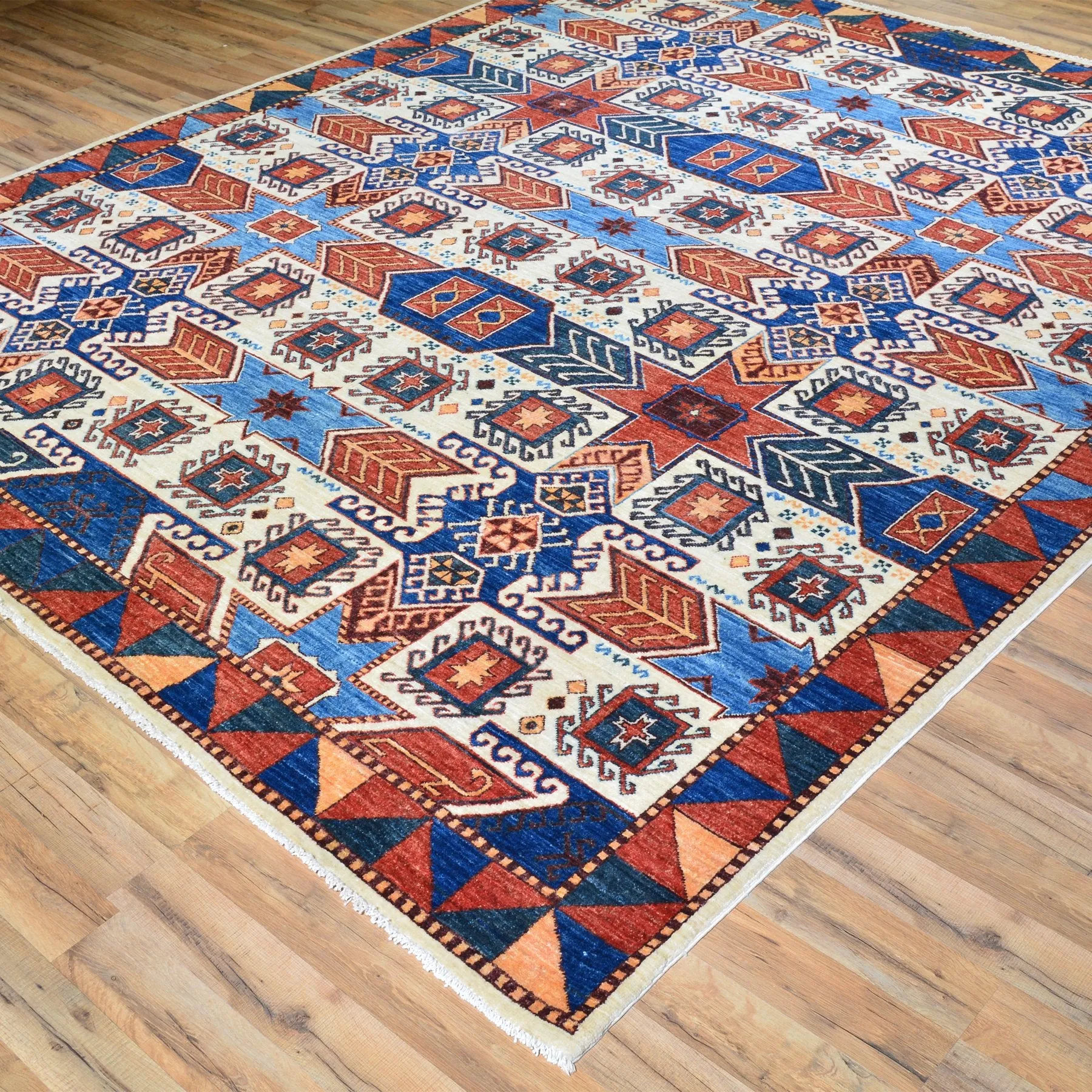 Hand-Knotted Peshawar Geometric Design Wool Rug (Size 8.1 X 9.9) Brral-3360
