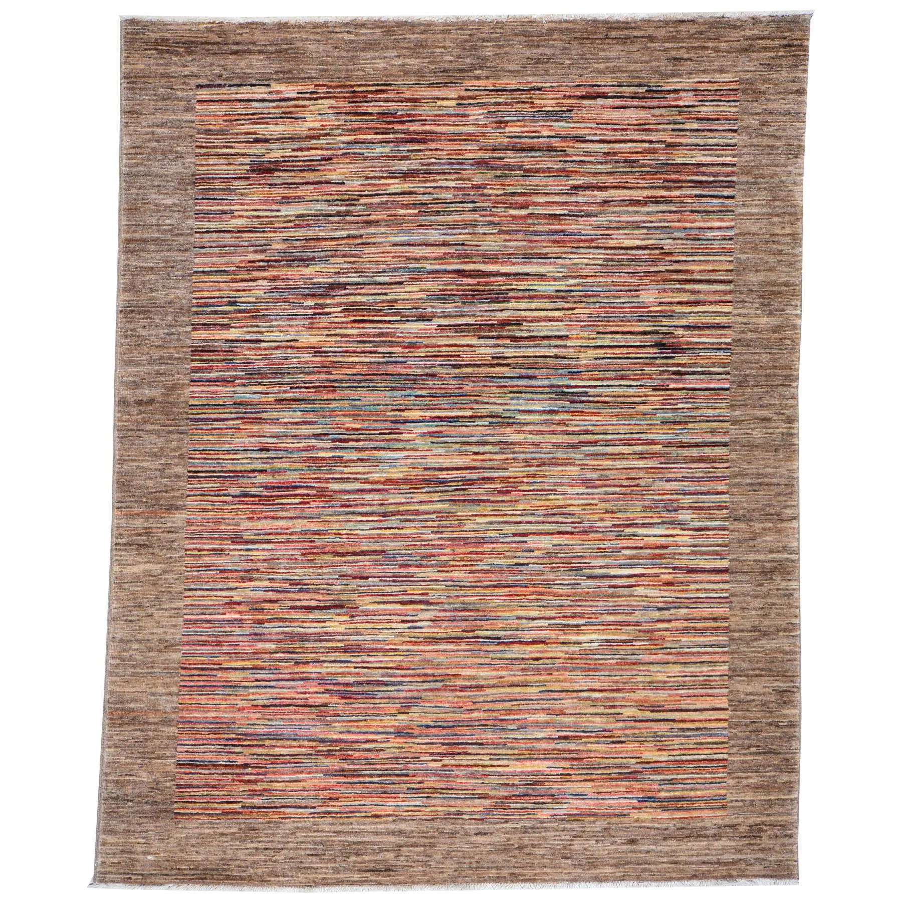 Hand-Knotted Peshawar Striped Gabbeh Design Wool Rug (Size 5.0 X 6.7) Brral-3213