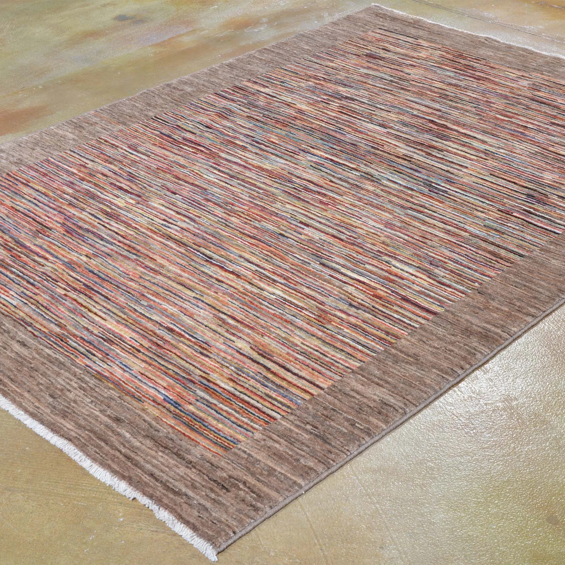 Hand-Knotted Peshawar Striped Gabbeh Design Wool Rug (Size 5.0 X 6.7) Brral-3213