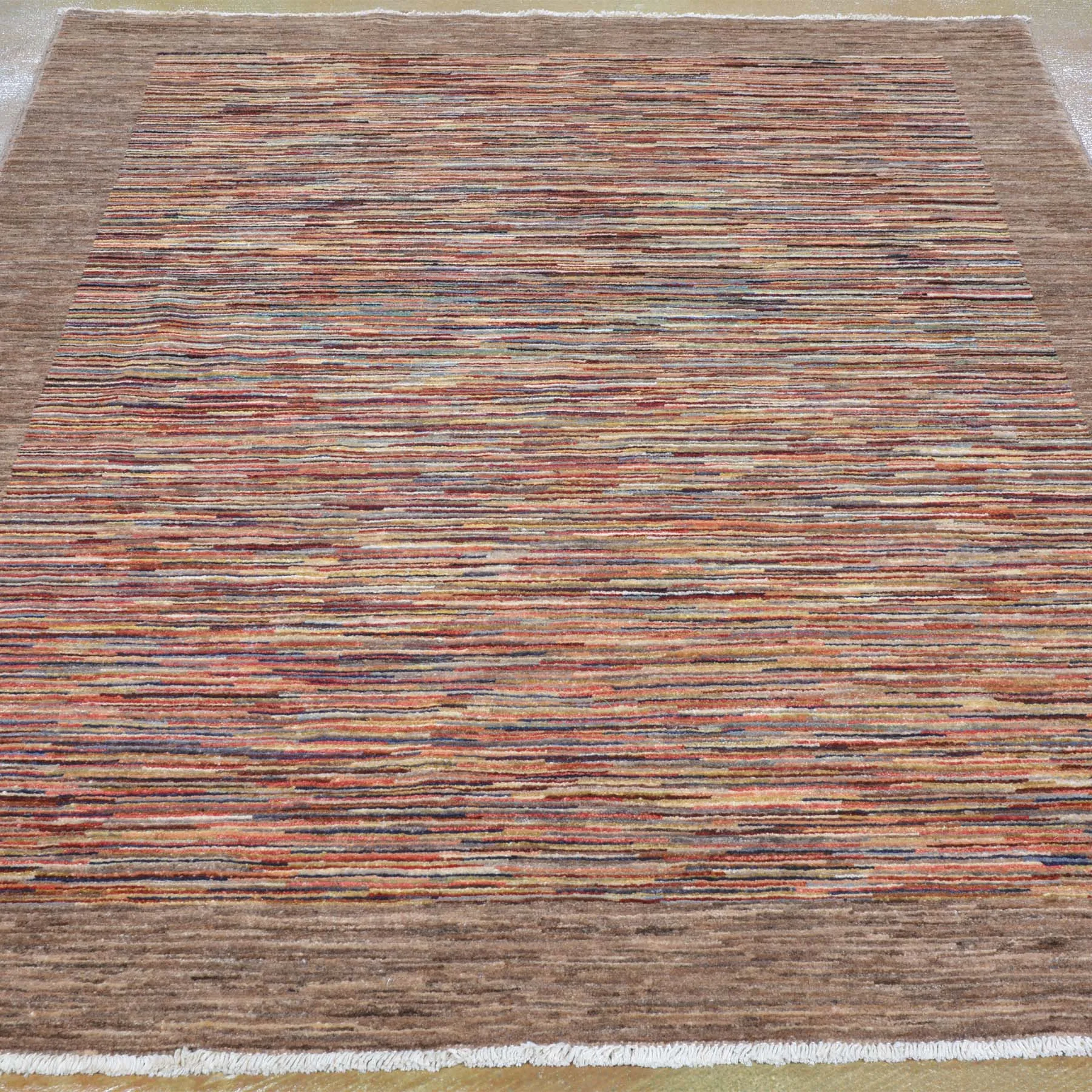 Hand-Knotted Peshawar Striped Gabbeh Design Wool Rug (Size 5.0 X 6.7) Brral-3213